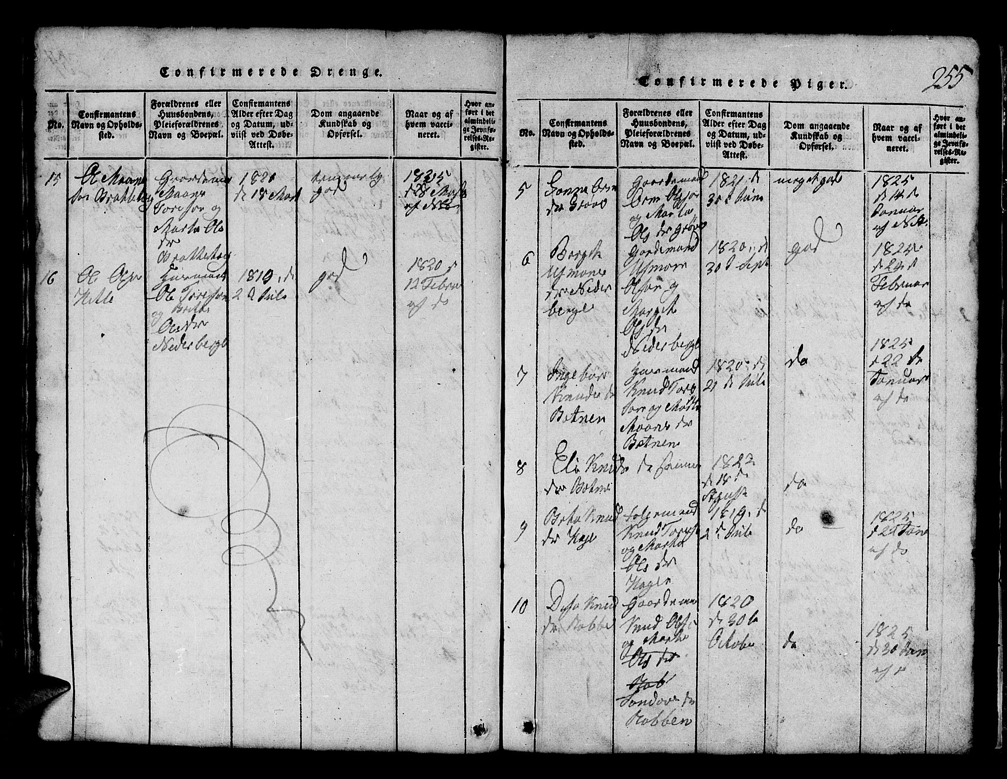 Røldal sokneprestembete, SAB/A-100247: Klokkerbok nr. A 1, 1817-1860, s. 255