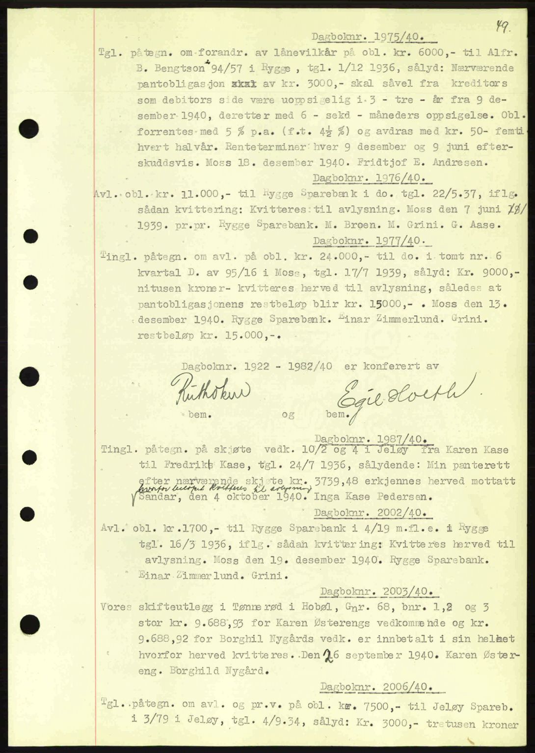 Moss sorenskriveri, SAO/A-10168: Pantebok nr. B10, 1940-1941, Dagboknr: 1975/1940