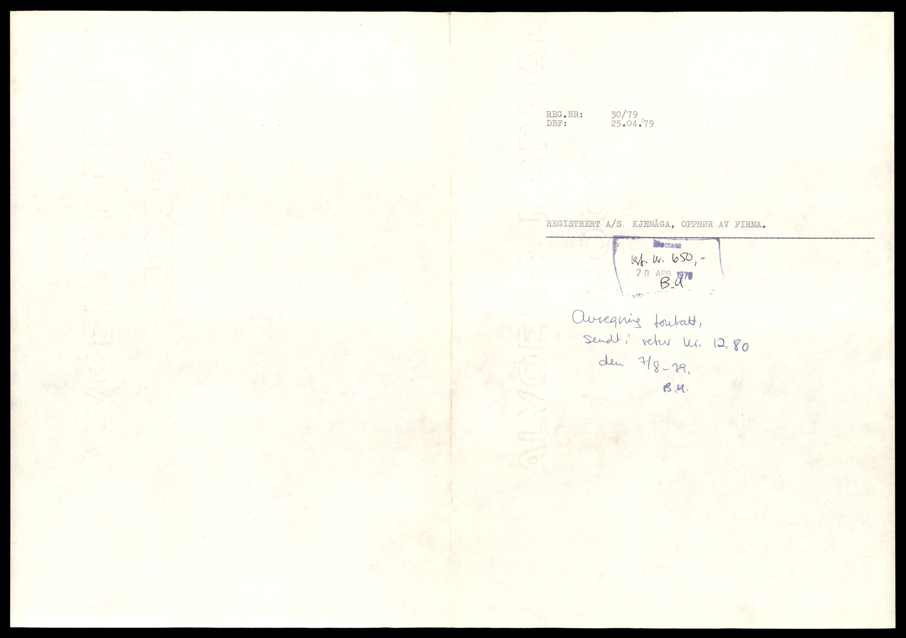 Salten sorenskriveri, AV/SAT-A-4578/4/J/Jd/Jda/L0013: Bilag. Enkeltmannsforetak, personlig firma og andelslag Kj - Ku, 1953-1989, s. 1