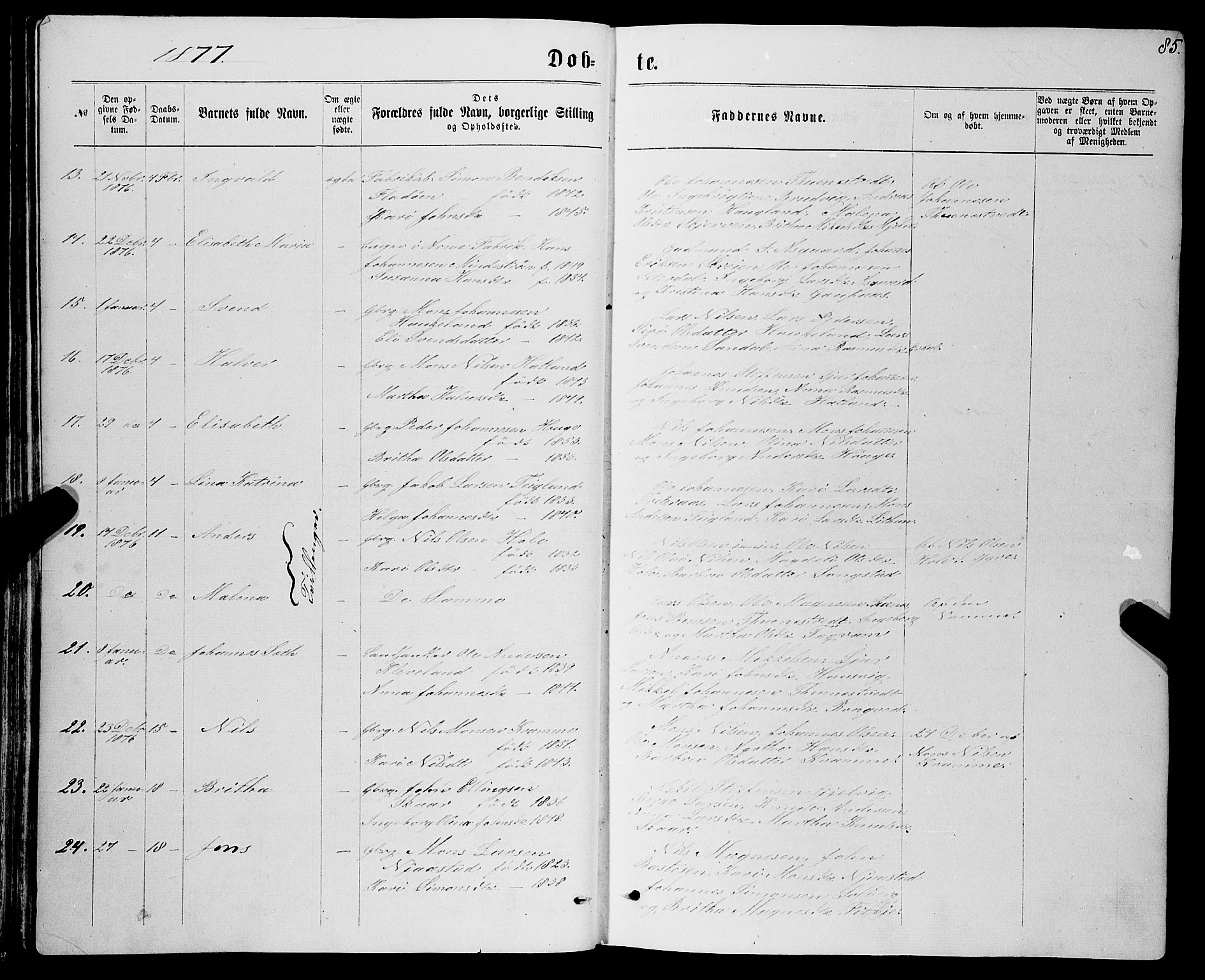Haus sokneprestembete, AV/SAB-A-75601/H/Haa: Ministerialbok nr. A 18, 1871-1877, s. 85