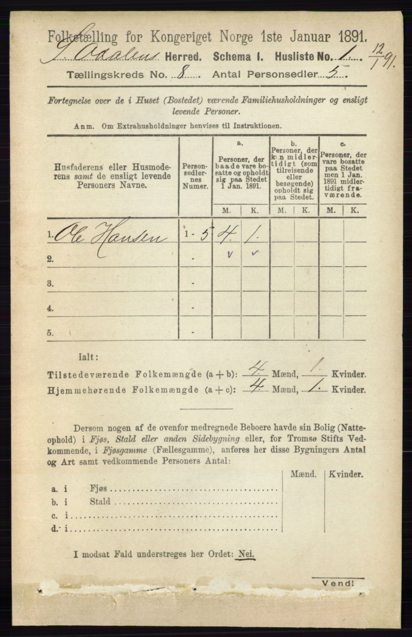 RA, Folketelling 1891 for 0419 Sør-Odal herred, 1891, s. 3961