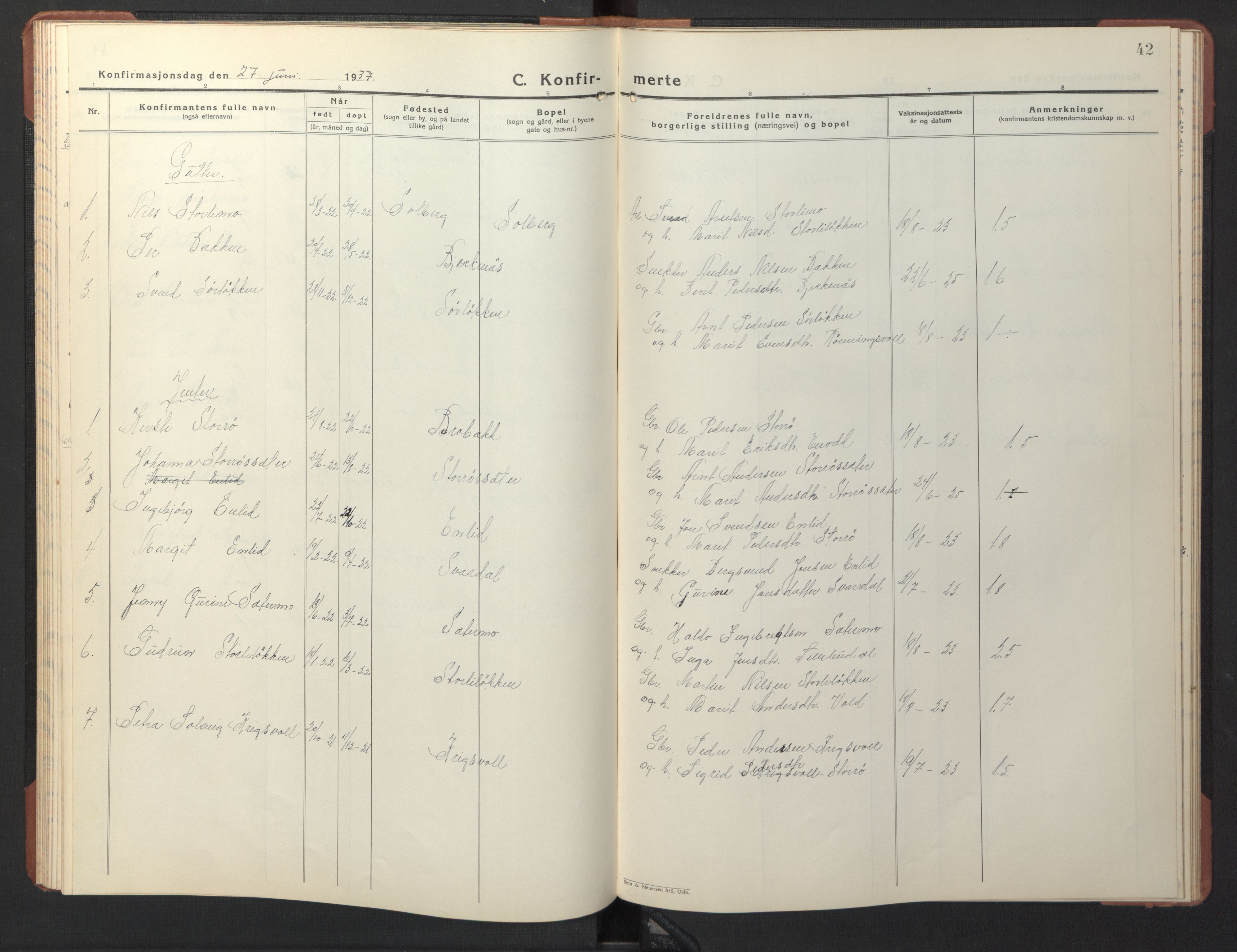 Ministerialprotokoller, klokkerbøker og fødselsregistre - Sør-Trøndelag, AV/SAT-A-1456/690/L1053: Klokkerbok nr. 690C03, 1930-1947, s. 42