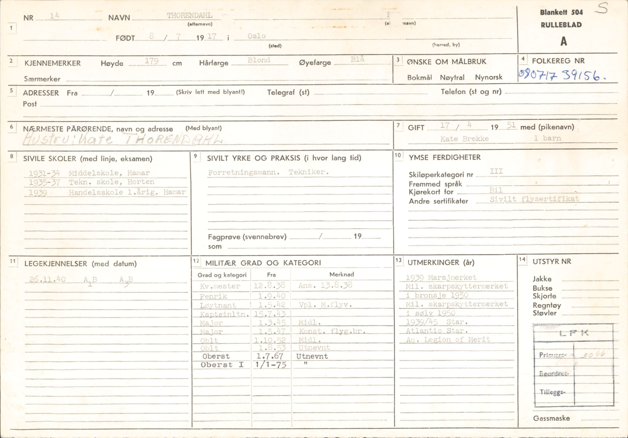 Forsvaret, Forsvarets overkommando/Luftforsvarsstaben, AV/RA-RAFA-4079/P/Pa/L0052: Personellpapirer, 1917, s. 239