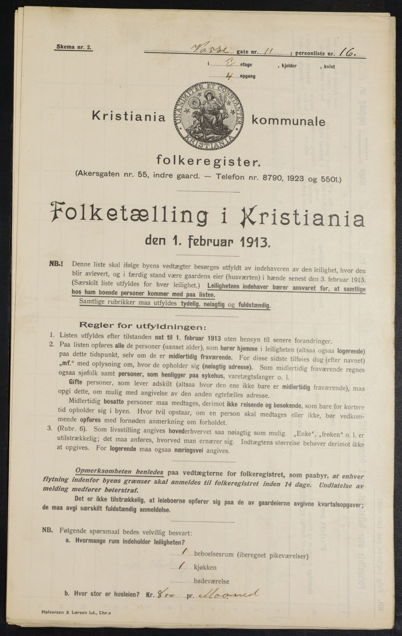 OBA, Kommunal folketelling 1.2.1913 for Kristiania, 1913, s. 125328