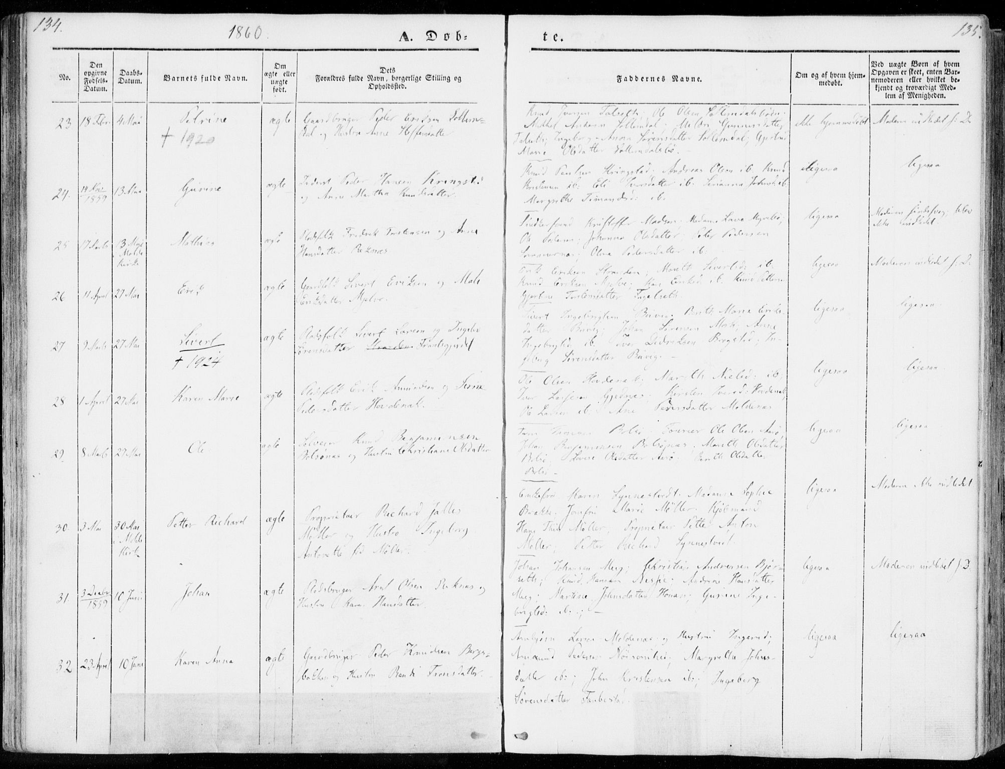 Ministerialprotokoller, klokkerbøker og fødselsregistre - Møre og Romsdal, AV/SAT-A-1454/555/L0653: Ministerialbok nr. 555A04, 1843-1869, s. 134-135