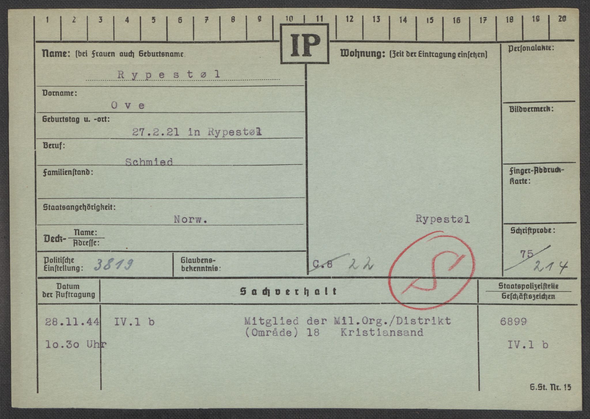 Befehlshaber der Sicherheitspolizei und des SD, AV/RA-RAFA-5969/E/Ea/Eaa/L0009: Register over norske fanger i Møllergata 19: Ru-Sy, 1940-1945, s. 112