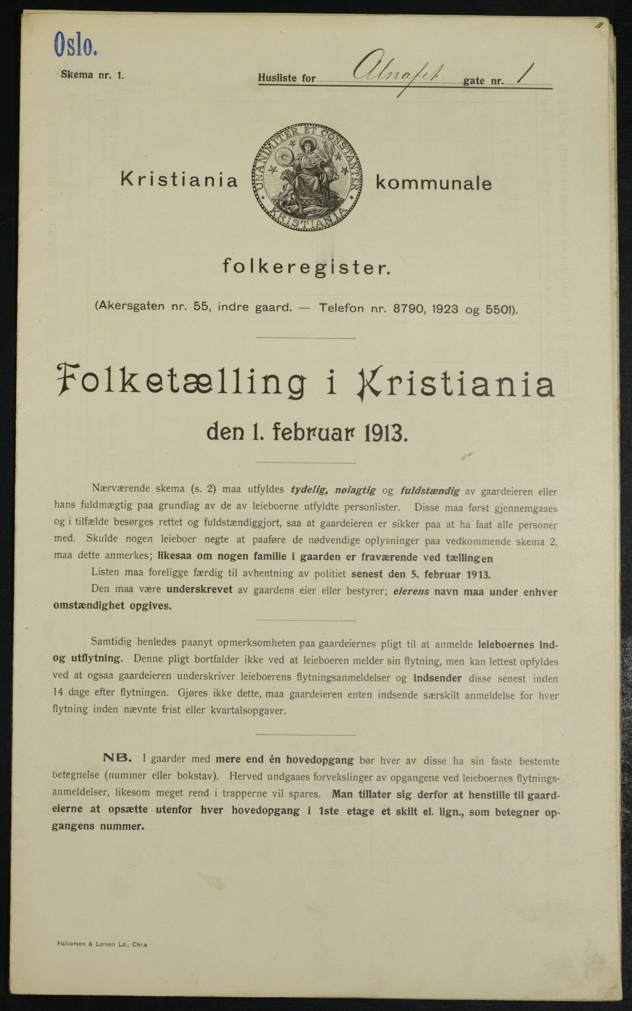 OBA, Kommunal folketelling 1.2.1913 for Kristiania, 1913, s. 1048
