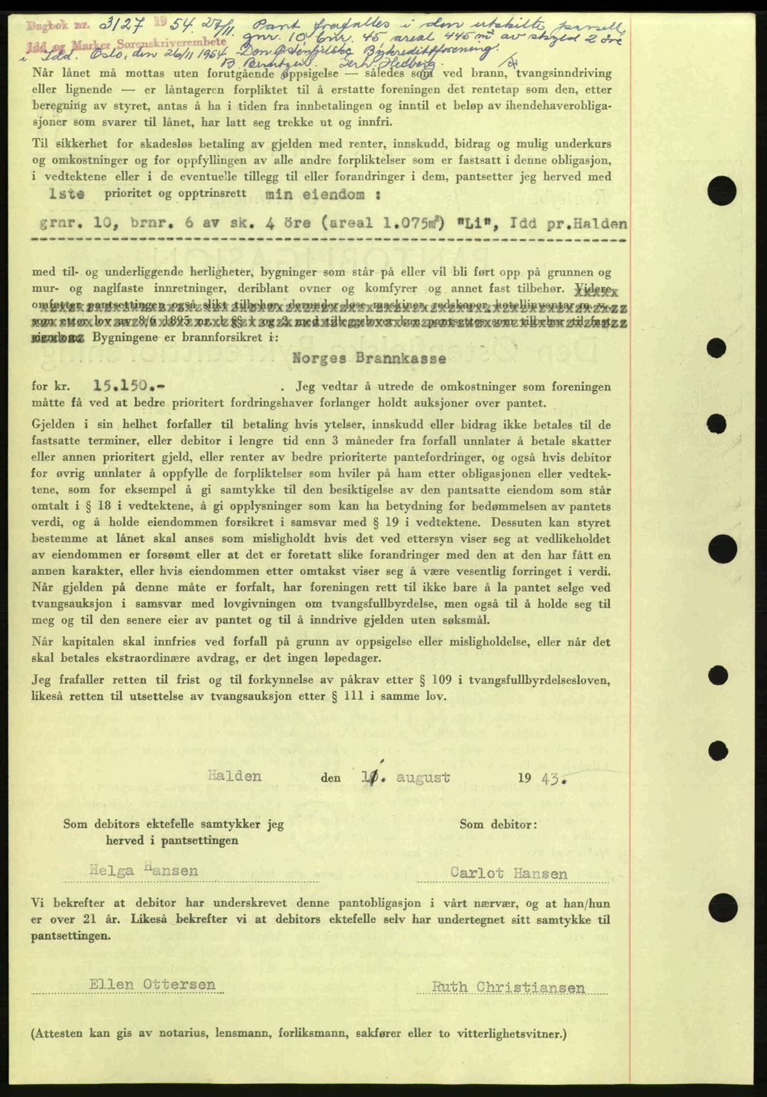 Idd og Marker sorenskriveri, AV/SAO-A-10283/G/Gb/Gbc/L0002: Pantebok nr. B4-9a, 1939-1945, Dagboknr: 980/1943