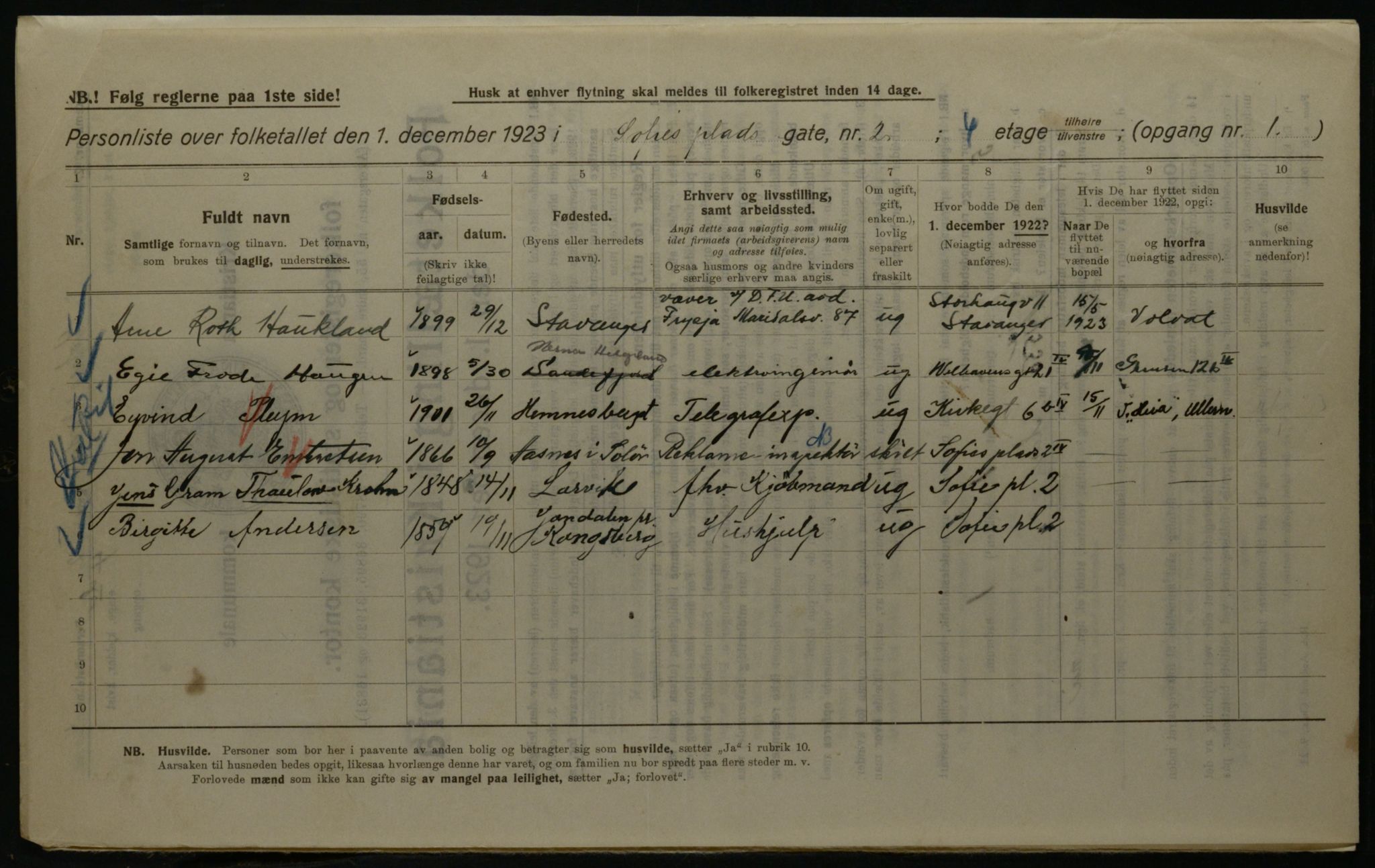 OBA, Kommunal folketelling 1.12.1923 for Kristiania, 1923, s. 109510