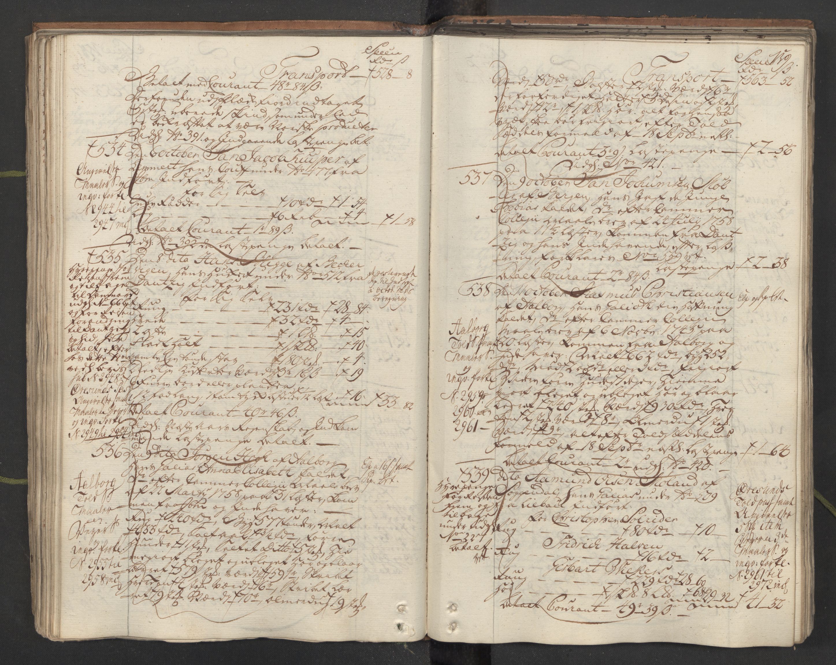 Generaltollkammeret, tollregnskaper, AV/RA-EA-5490/R26/L0101/0001: Tollregnskaper Bergen A / Inngående hovedtollbok, 1762, s. 158b-159a