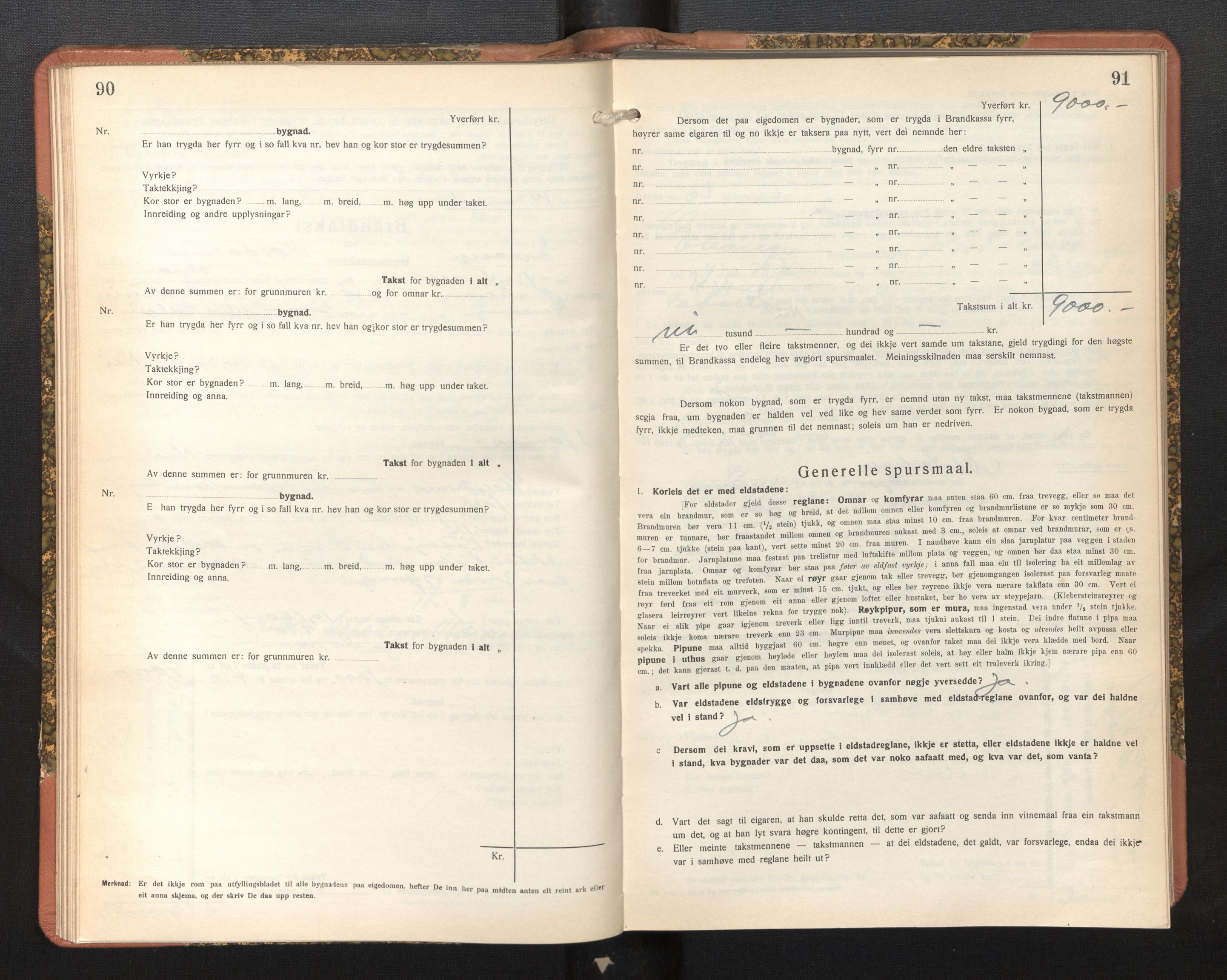 Lensmannen i Evanger, SAB/A-31701/0012/L0006: Branntakstprotokoll, skjematakst, 1936-1955, s. 90-91