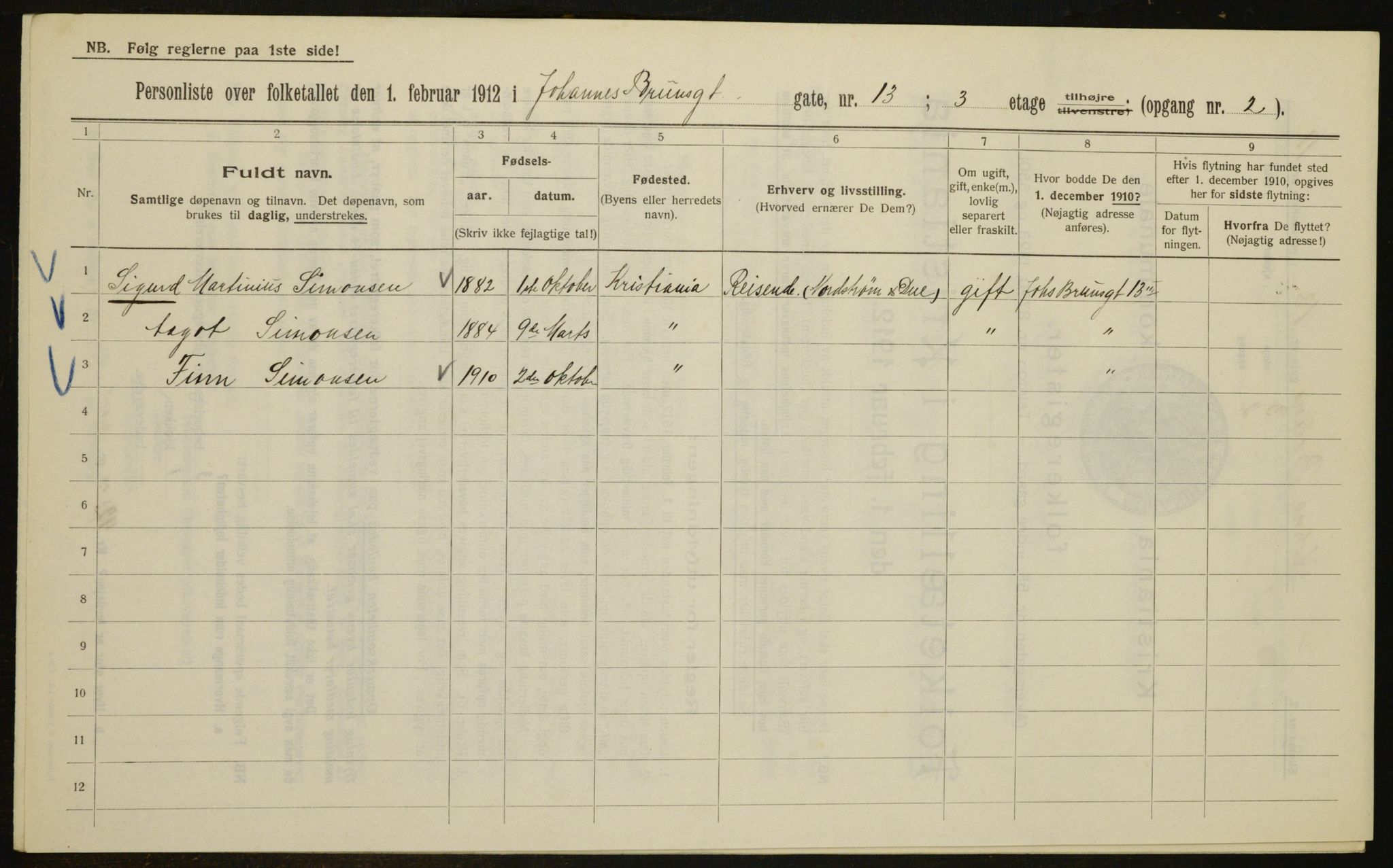 OBA, Kommunal folketelling 1.2.1912 for Kristiania, 1912, s. 47465