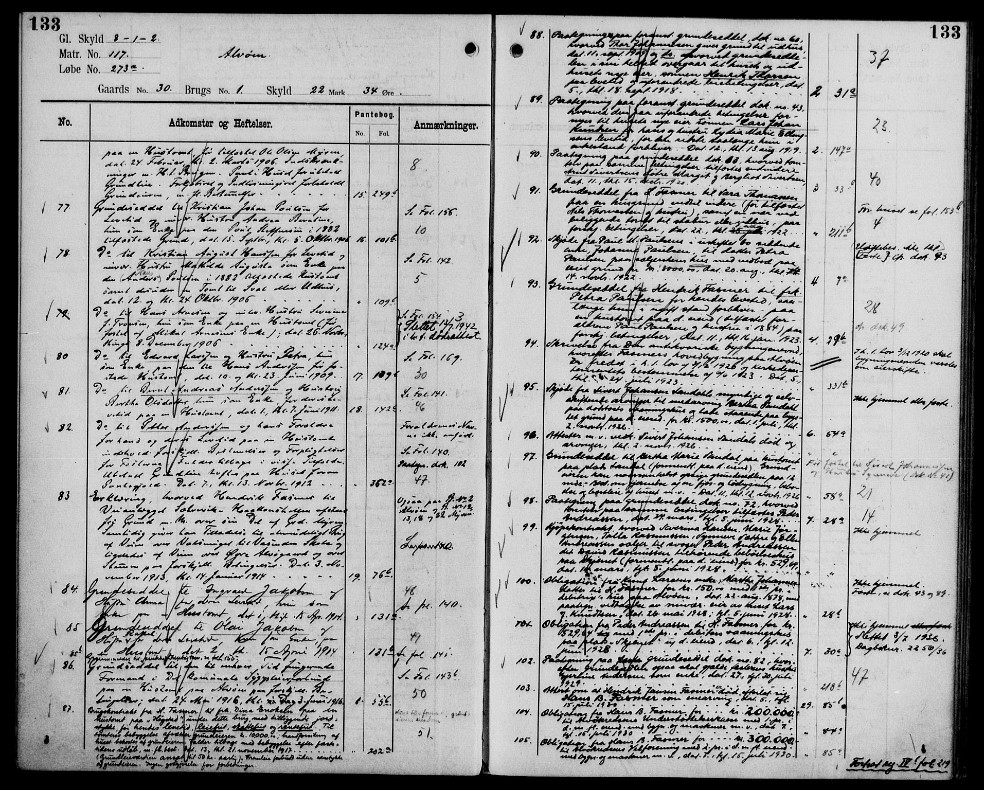 Midhordland sorenskriveri, AV/SAB-A-3001/1/G/Ga/Gab/L0106: Panteregister nr. II.A.b.106, s. 133