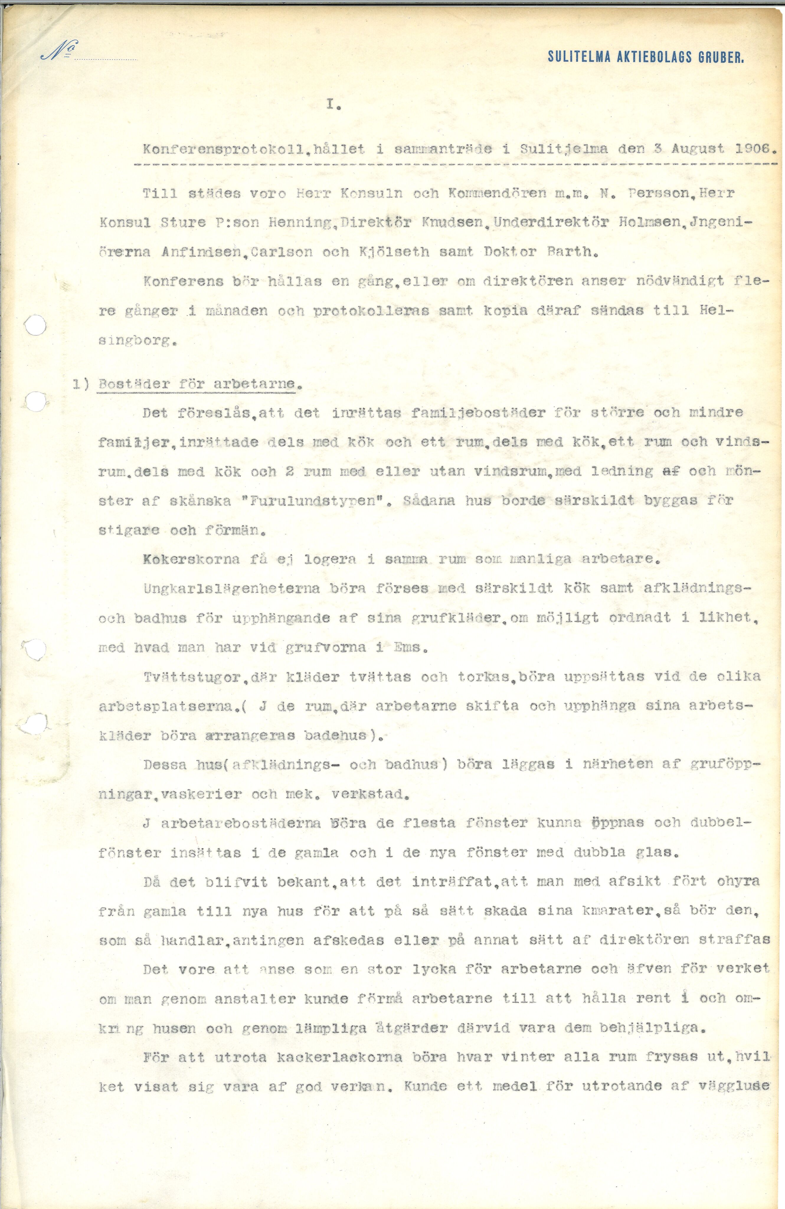 A/S Sulitjelma Gruber, AIN/NA052/I/Ia/L0001/0002: Konferanseprotokoller / Konferanseprotokoller, 1906