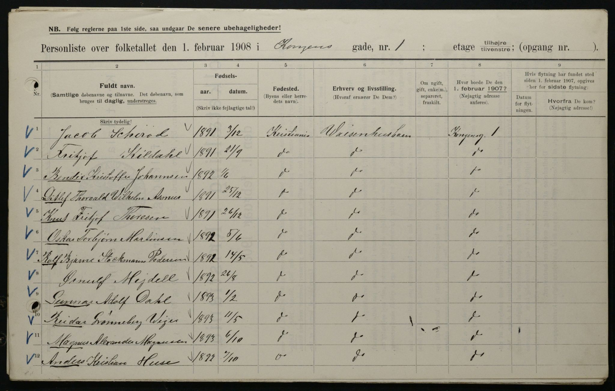 OBA, Kommunal folketelling 1.2.1908 for Kristiania kjøpstad, 1908, s. 46886