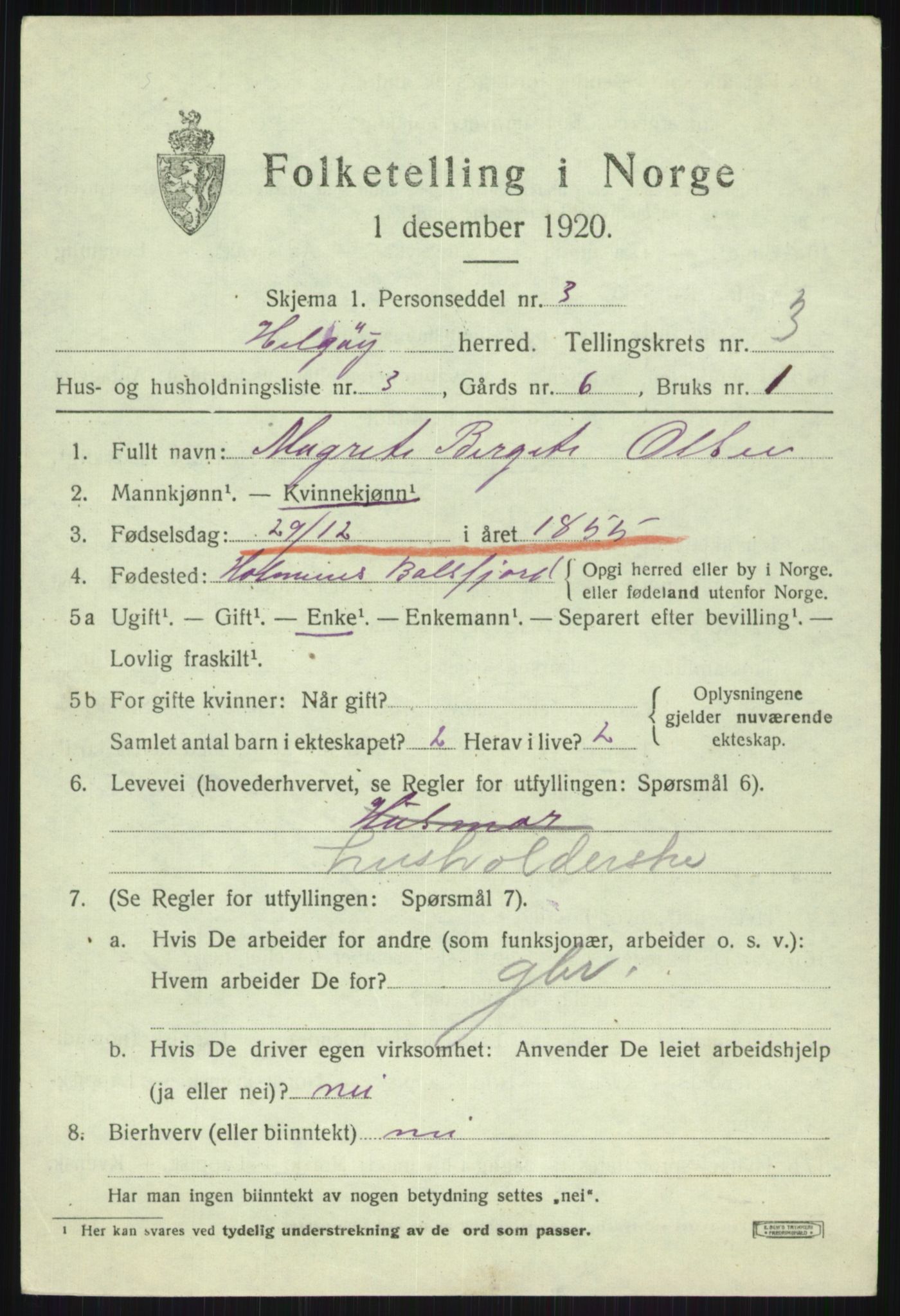 SATØ, Folketelling 1920 for 1935 Helgøy herred, 1920, s. 1413