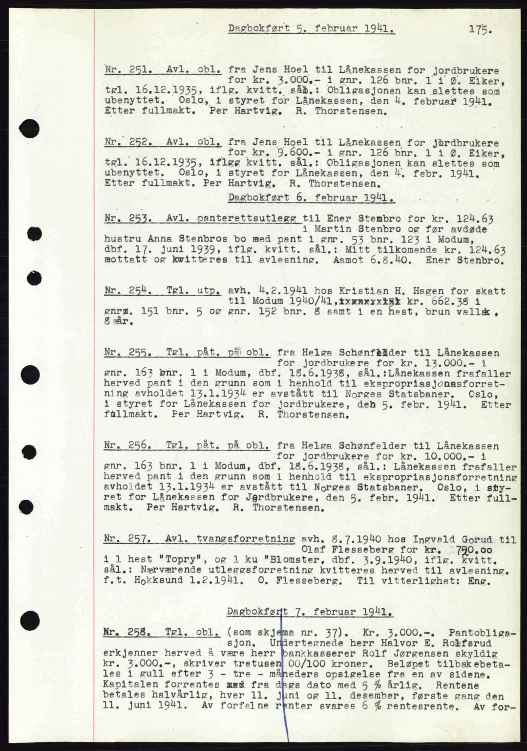 Eiker, Modum og Sigdal sorenskriveri, SAKO/A-123/G/Ga/Gab/L0043: Pantebok nr. A13, 1940-1941, Dagboknr: 251/1941