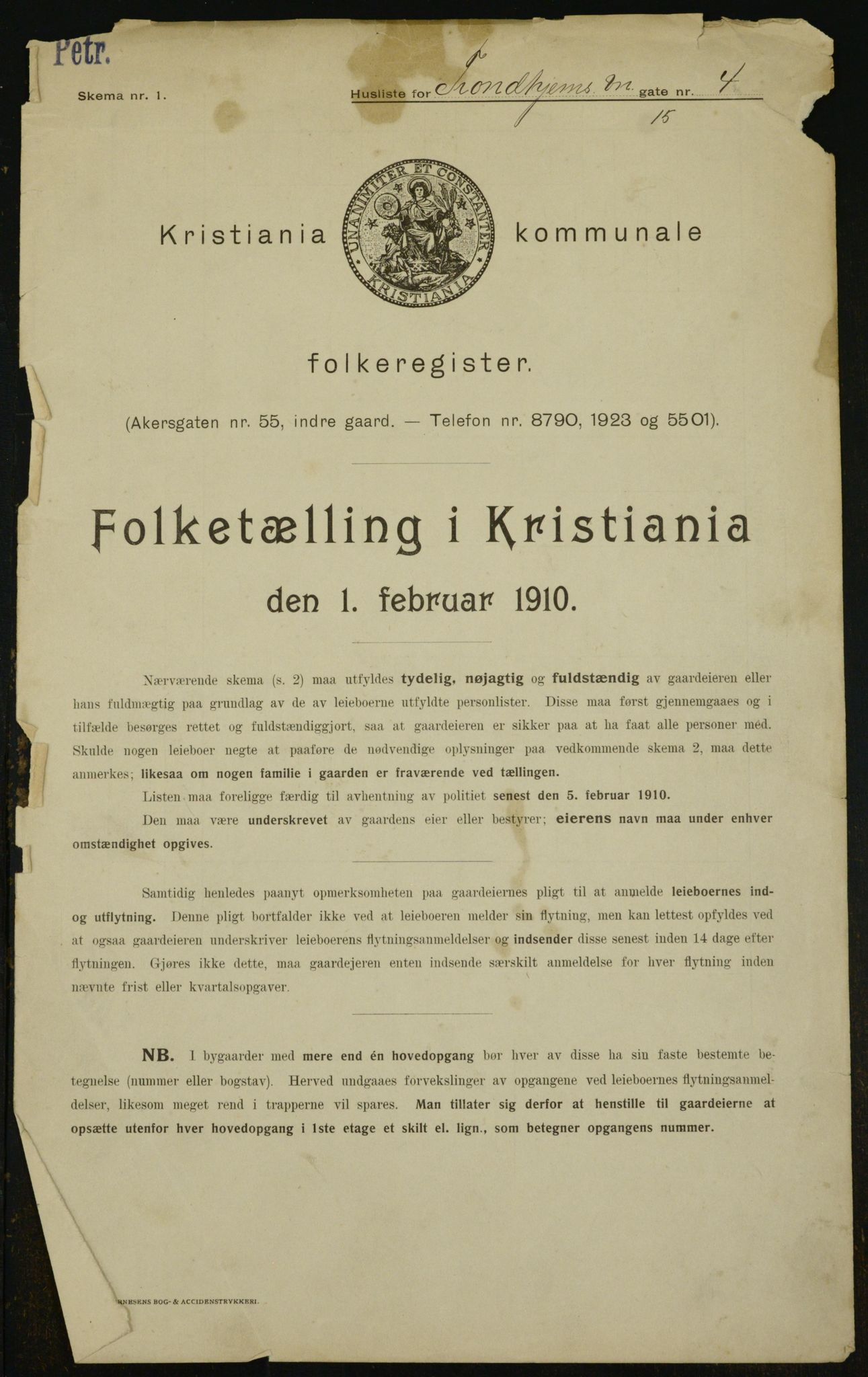 OBA, Kommunal folketelling 1.2.1910 for Kristiania, 1910, s. 110092