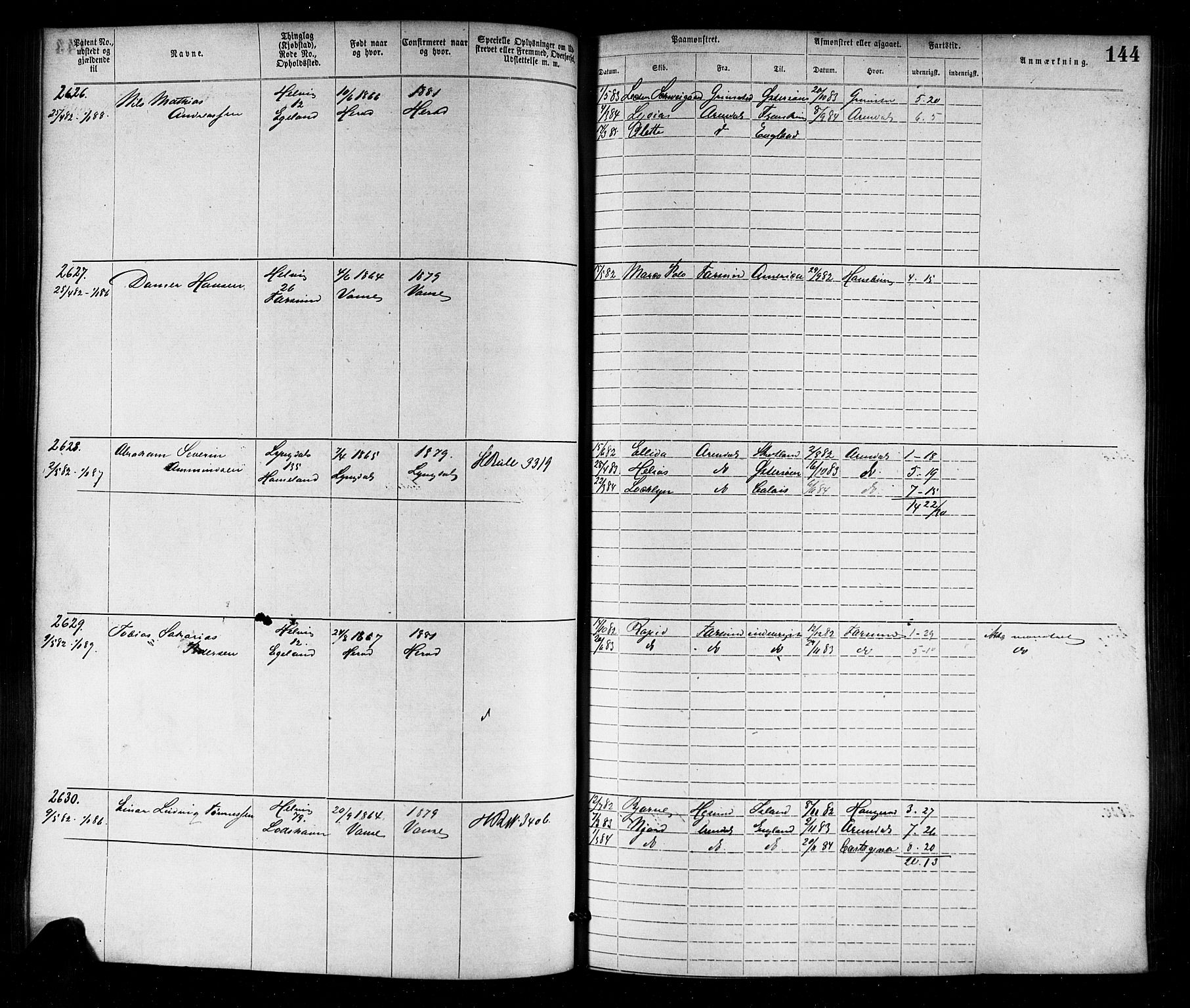 Farsund mønstringskrets, SAK/2031-0017/F/Fa/L0006: Annotasjonsrulle nr 1911-3805 med register, Z-3, 1877-1894, s. 174