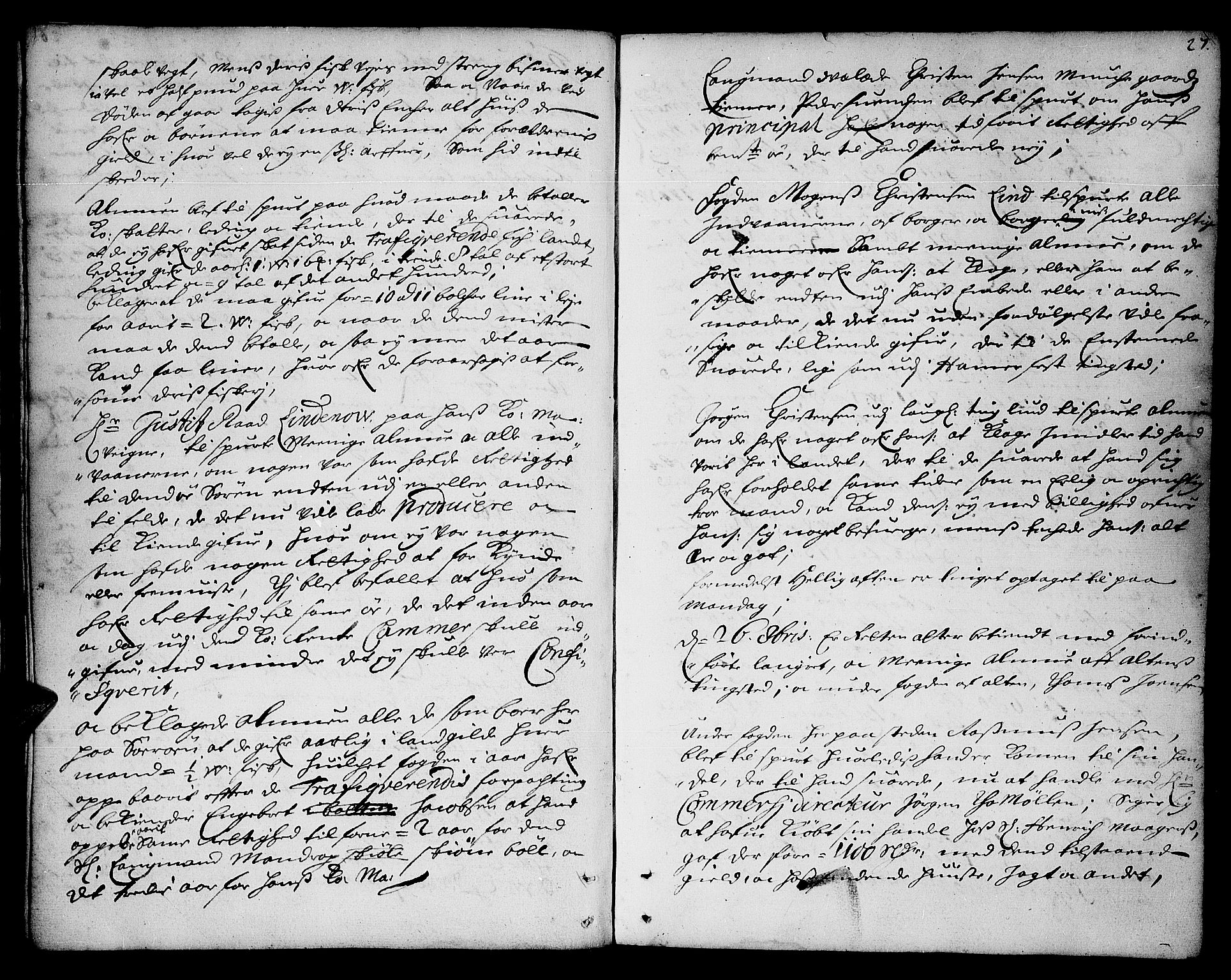 Finnmark sorenskriveri, AV/SATØ-S-0053/F/Fa/L0021: Justisprotokoller, 1685-1688, s. 26b-27a
