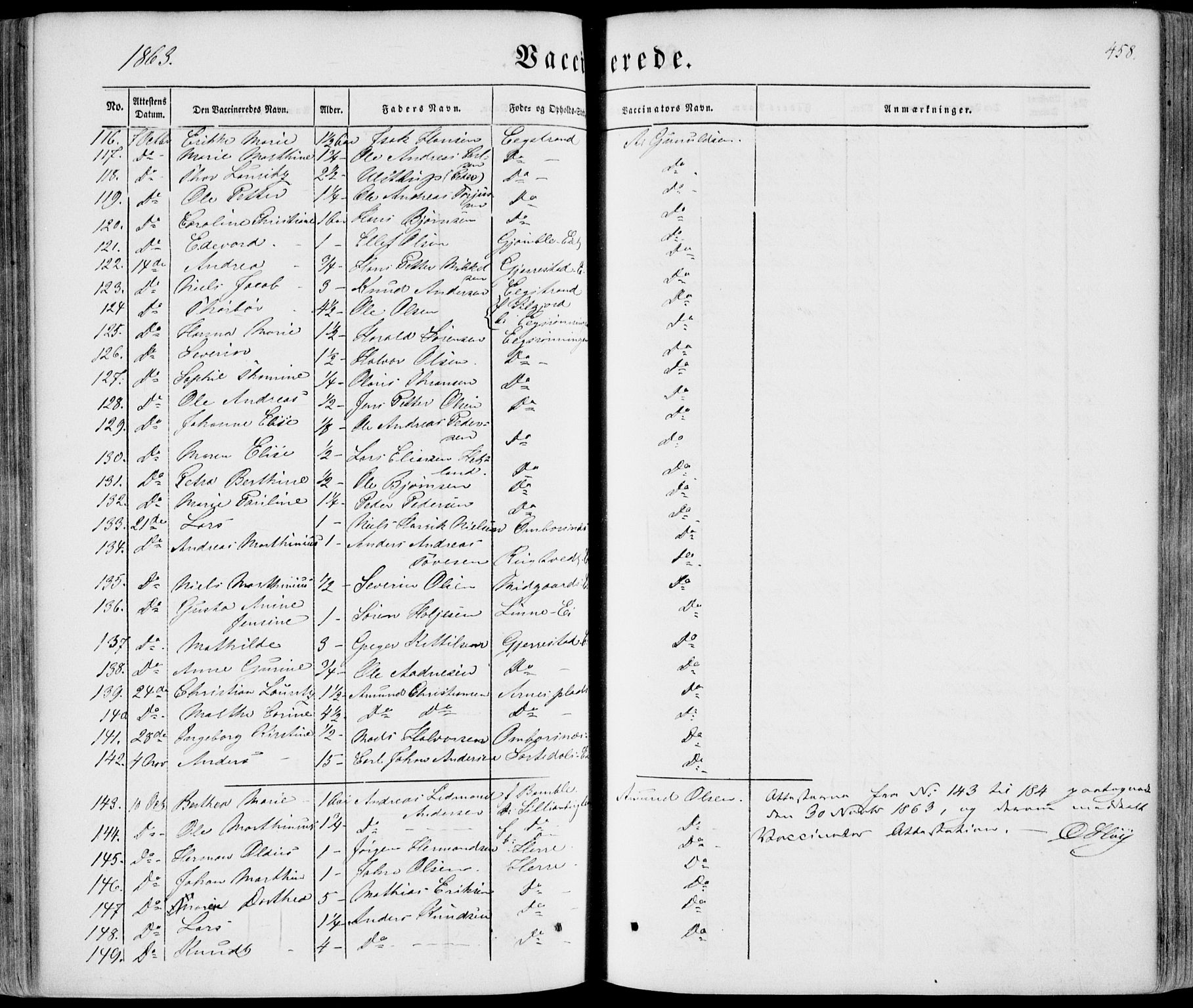 Bamble kirkebøker, AV/SAKO-A-253/F/Fa/L0005: Ministerialbok nr. I 5, 1854-1869, s. 458