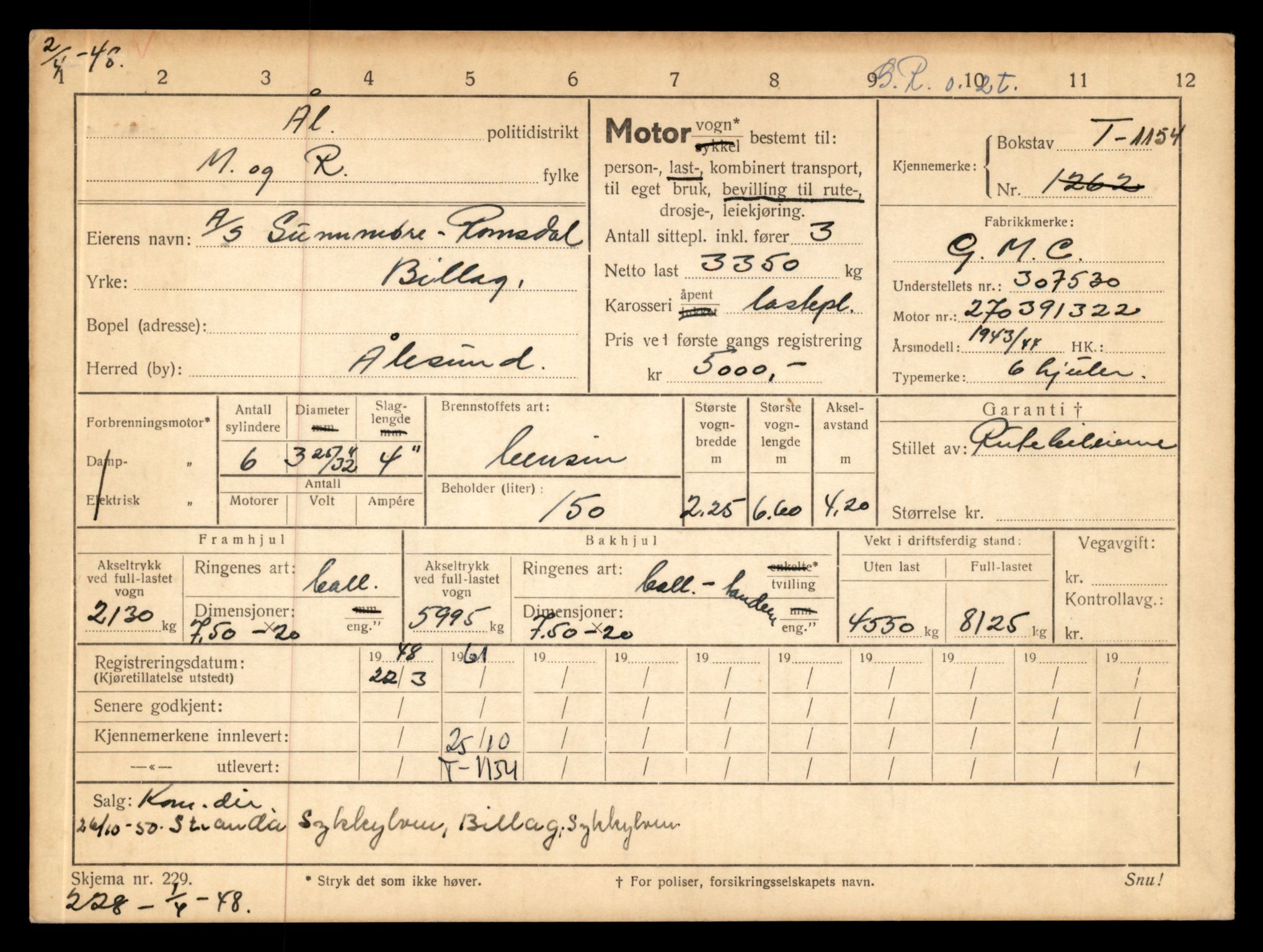 Møre og Romsdal vegkontor - Ålesund trafikkstasjon, AV/SAT-A-4099/F/Fe/L0010: Registreringskort for kjøretøy T 1050 - T 1169, 1927-1998, s. 2865