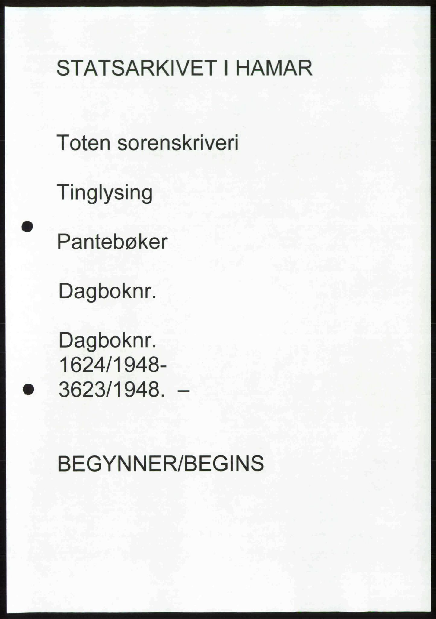 Toten tingrett, SAH/TING-006/H/Hb/Hbc/L0020: Pantebok nr. Hbc-20, 1948-1948