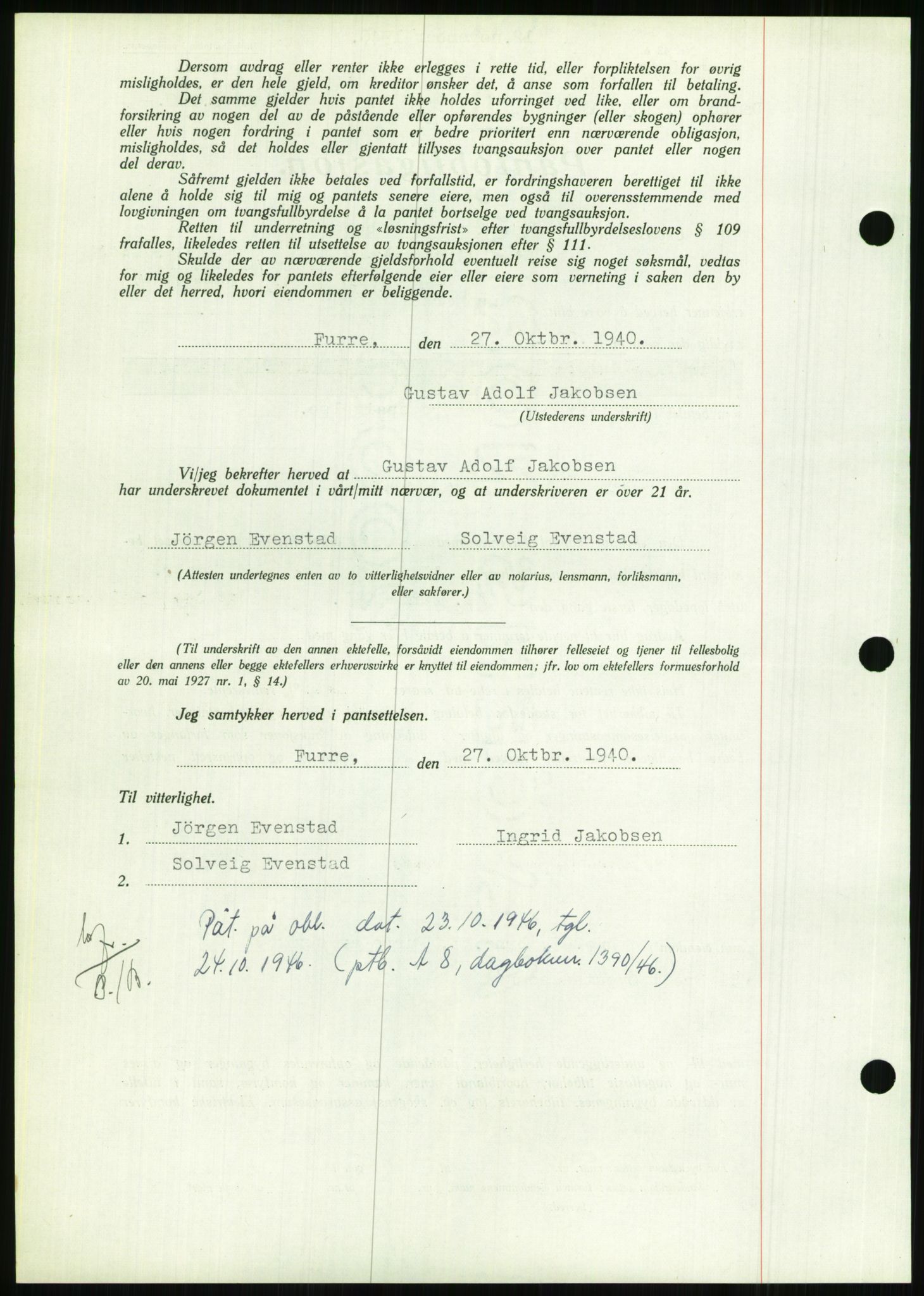 Nedenes sorenskriveri, SAK/1221-0006/G/Gb/Gbb/L0001: Pantebok nr. I, 1939-1942, Dagboknr: 1032/1940