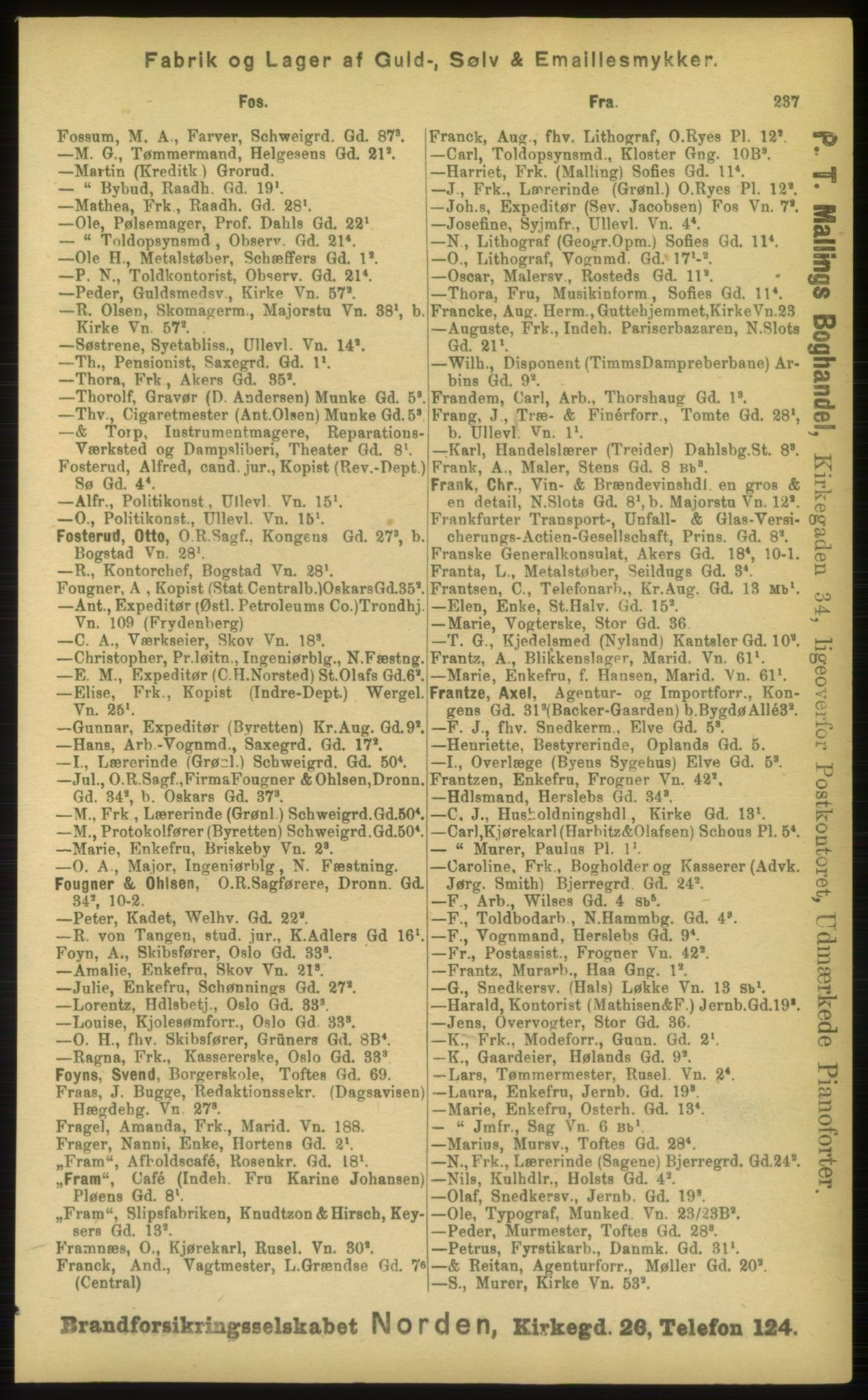 Kristiania/Oslo adressebok, PUBL/-, 1898, s. 237
