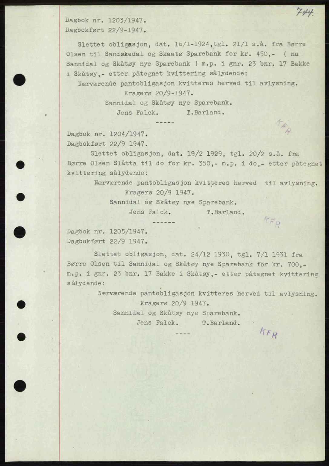 Kragerø sorenskriveri, SAKO/A-65/G/Ga/Gab/L0061: Pantebok nr. A-61, 1947-1947, Dagboknr: 1203/1947