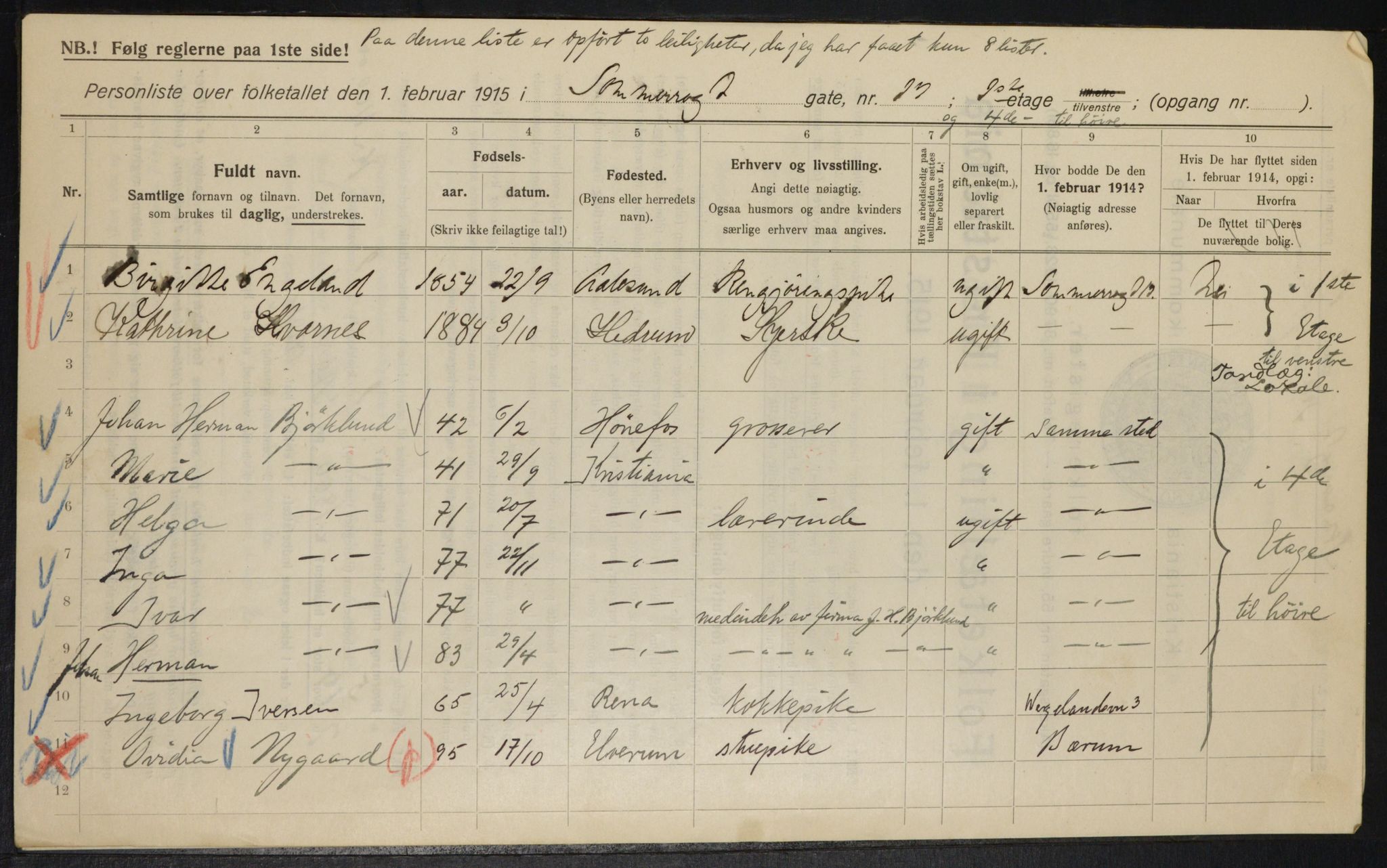 OBA, Kommunal folketelling 1.2.1915 for Kristiania, 1915, s. 99604