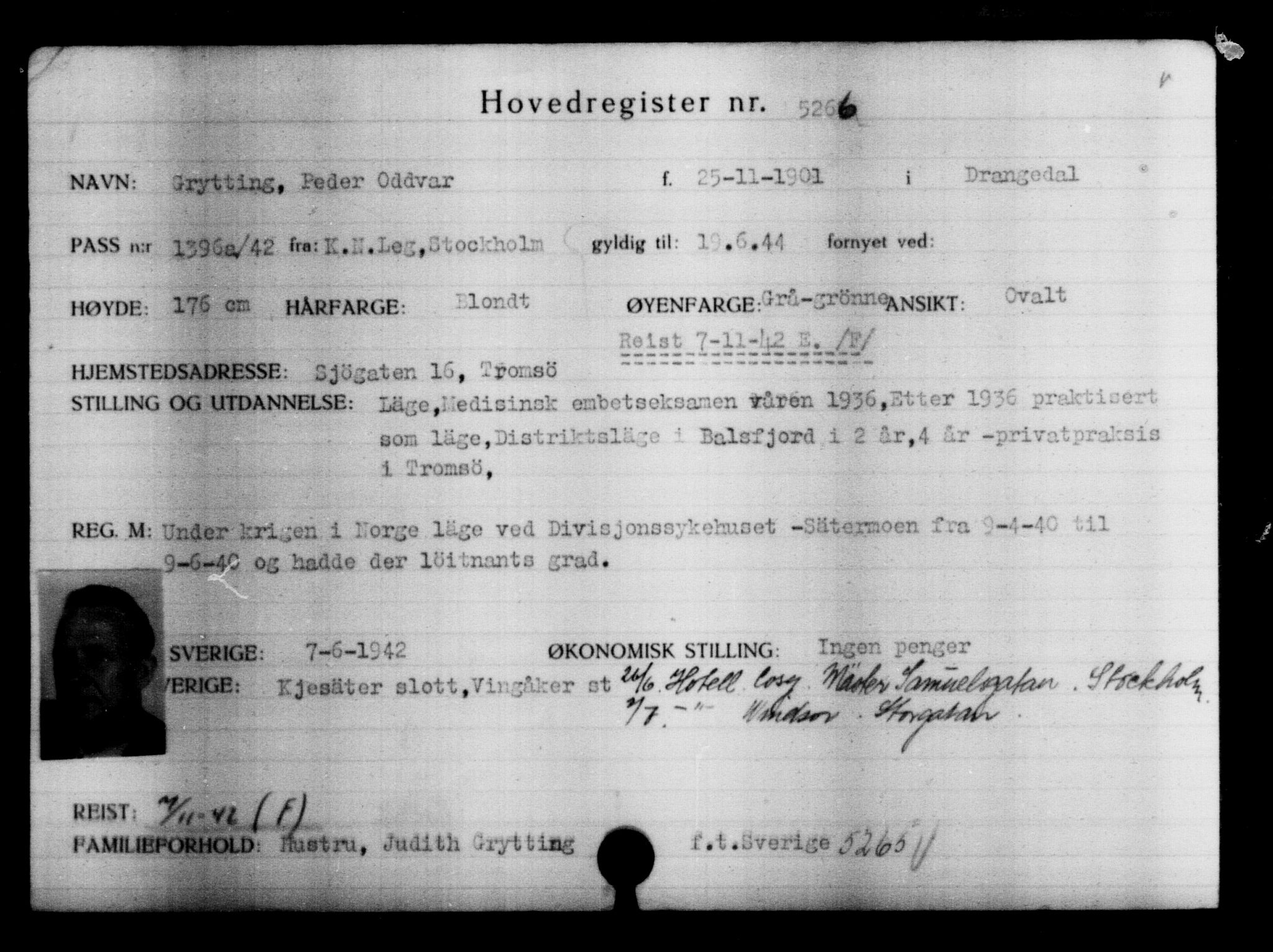 Utenriksstasjonene, Legasjonen i Stockholm, Flyktningkontoret, AV/RA-S-6753/V/Va/L0004: Kjesäterkartoteket, flyktninger med registreringsnr. 3496-6610, 1940-1945, s. 2038