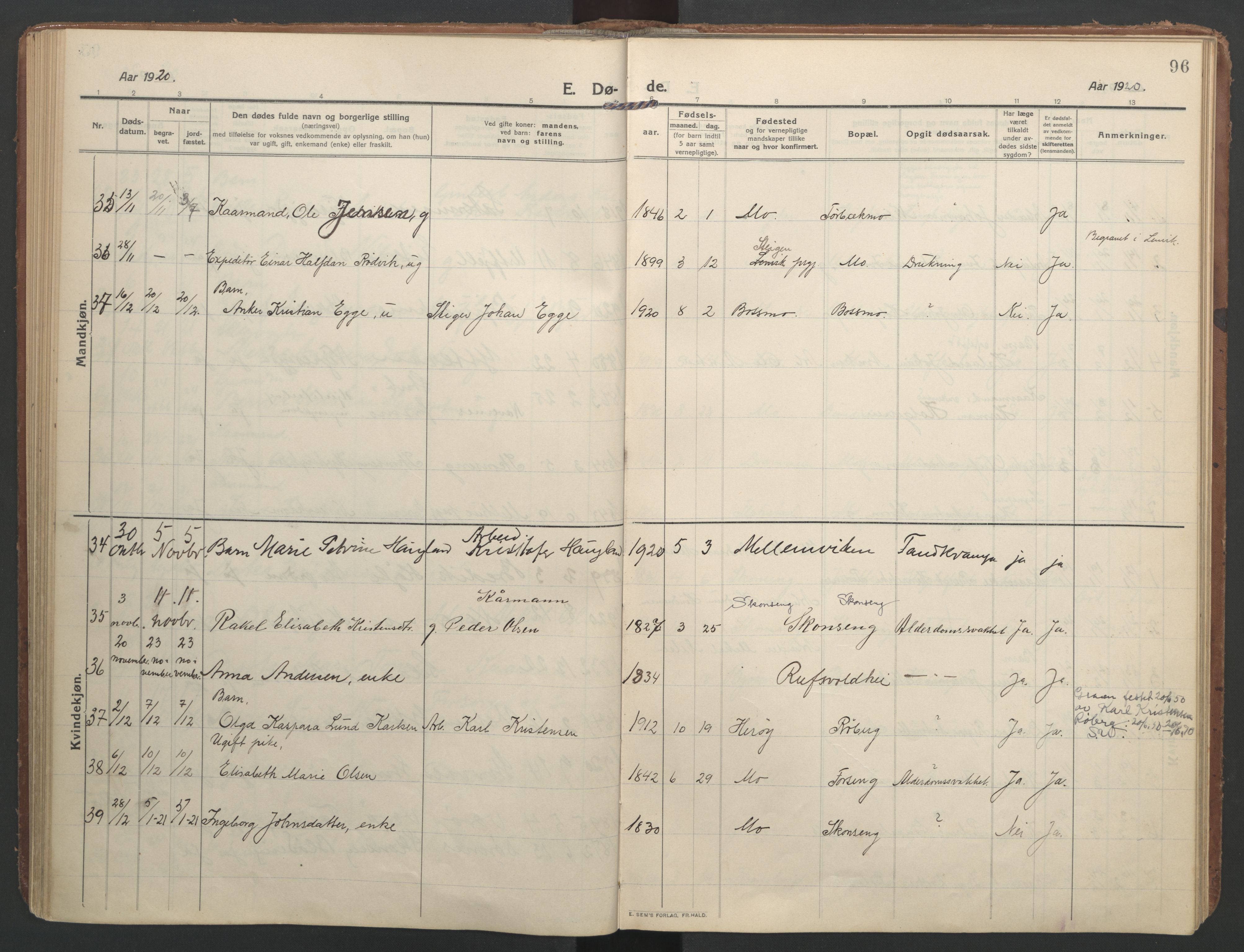 Ministerialprotokoller, klokkerbøker og fødselsregistre - Nordland, AV/SAT-A-1459/827/L0405: Ministerialbok nr. 827A17, 1912-1925, s. 96