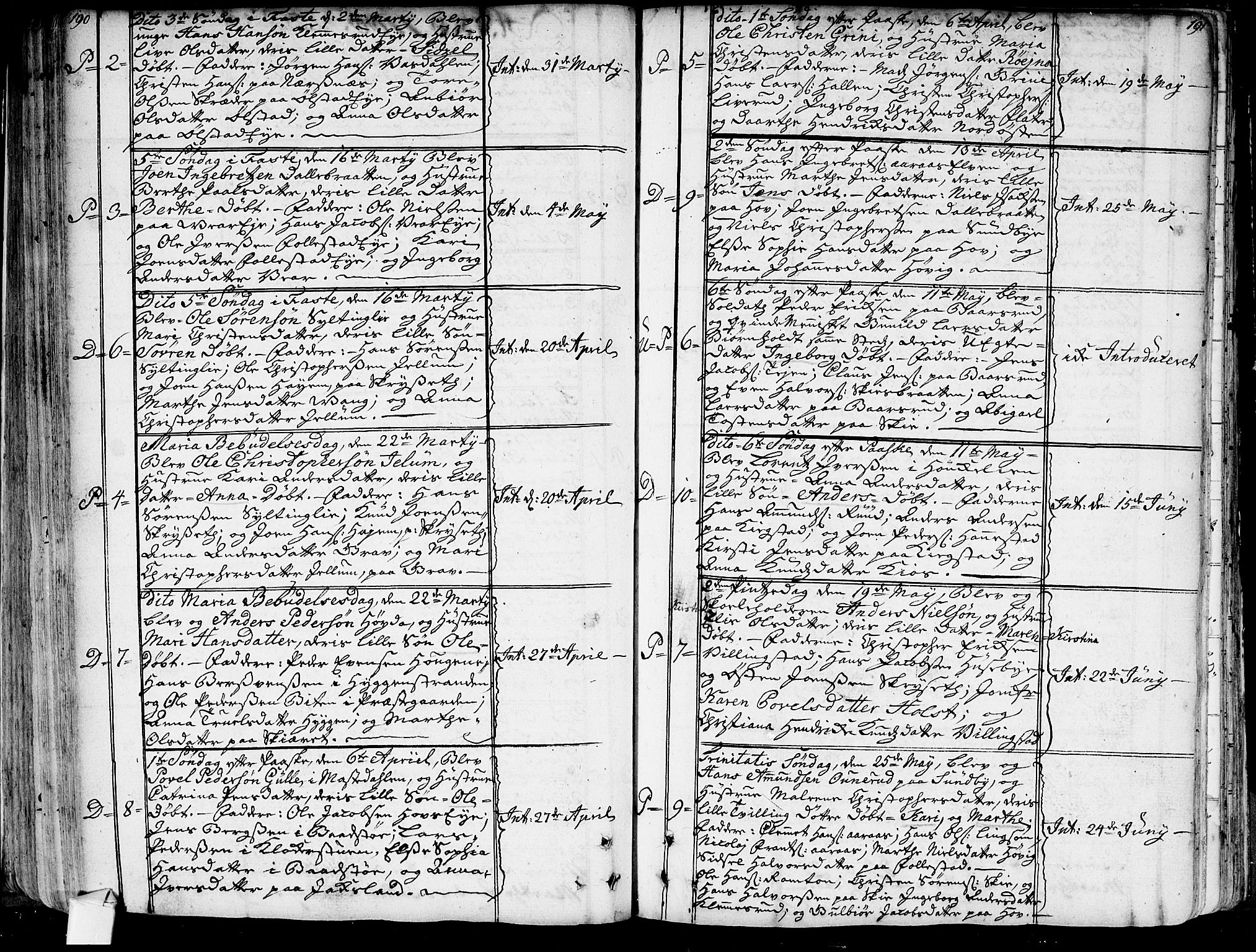 Røyken kirkebøker, AV/SAKO-A-241/G/Ga/L0001: Klokkerbok nr. 1, 1740-1768, s. 190-191