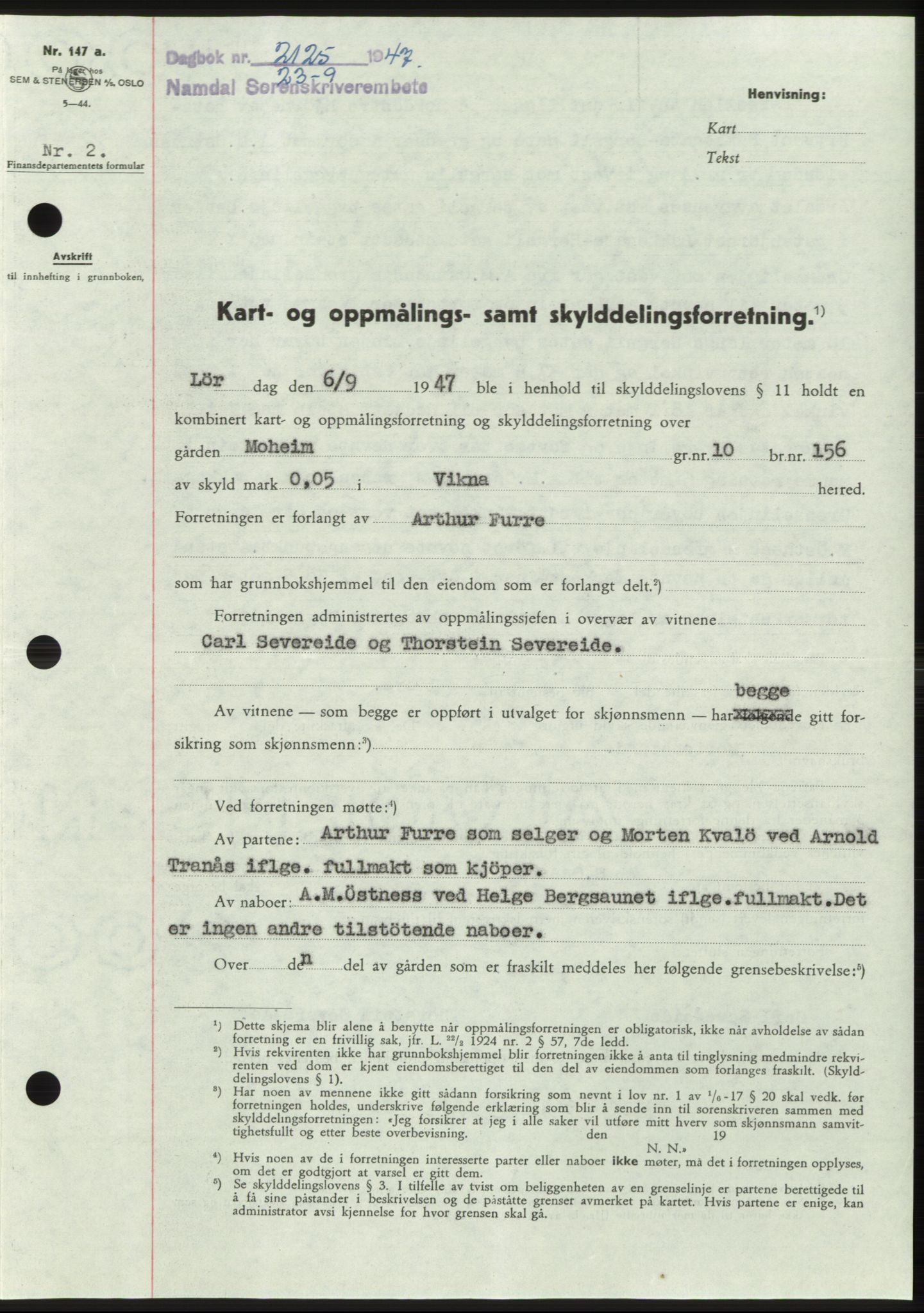 Namdal sorenskriveri, SAT/A-4133/1/2/2C: Pantebok nr. -, 1947-1947, Dagboknr: 2125/1947