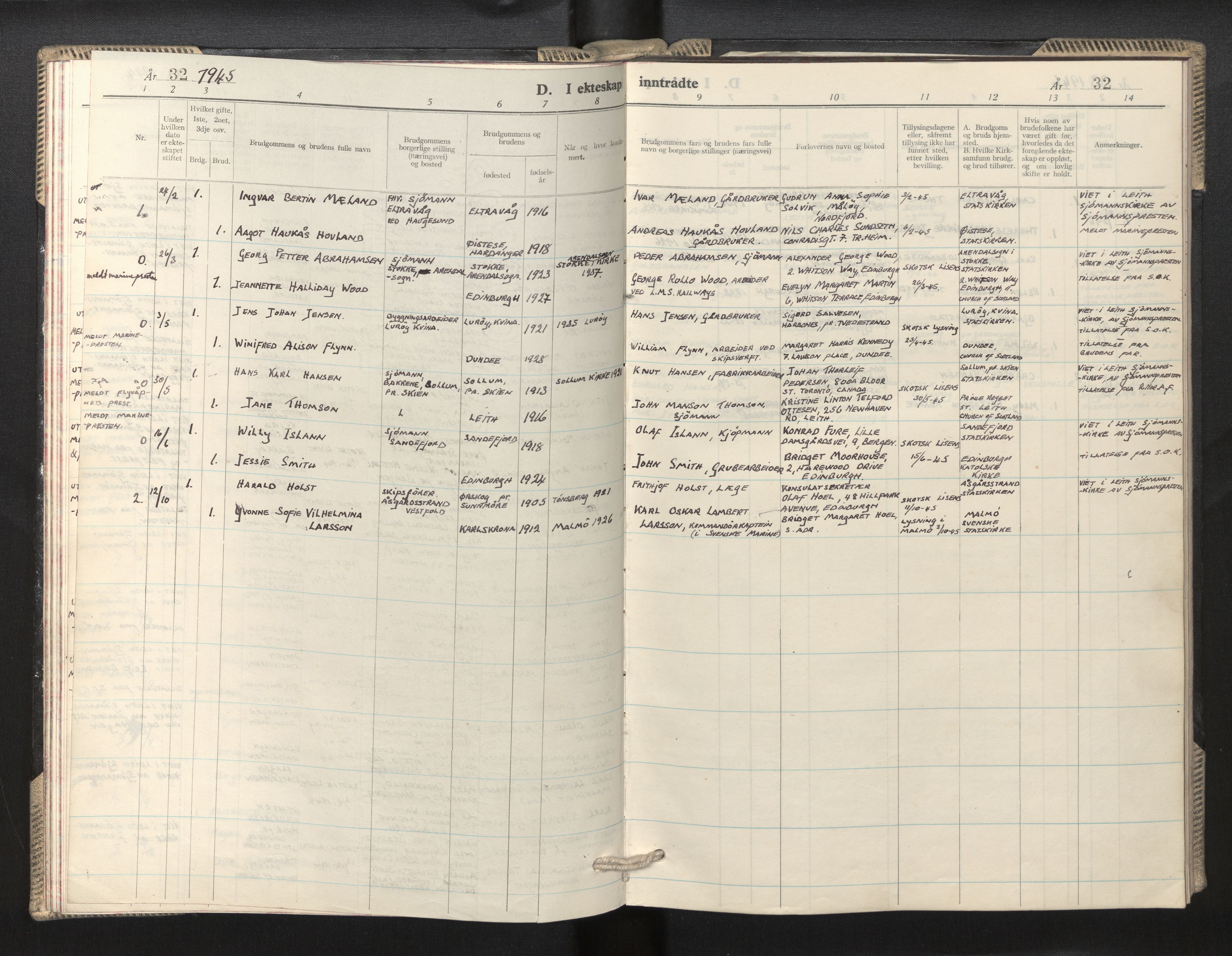 Den norske sjømannsmisjon i utlandet/Skotske havner (Leith, Glasgow), SAB/SAB/PA-0100/H/Ha/Haa/L0005: Ministerialbok nr. A 5, 1944-1965, s. 32