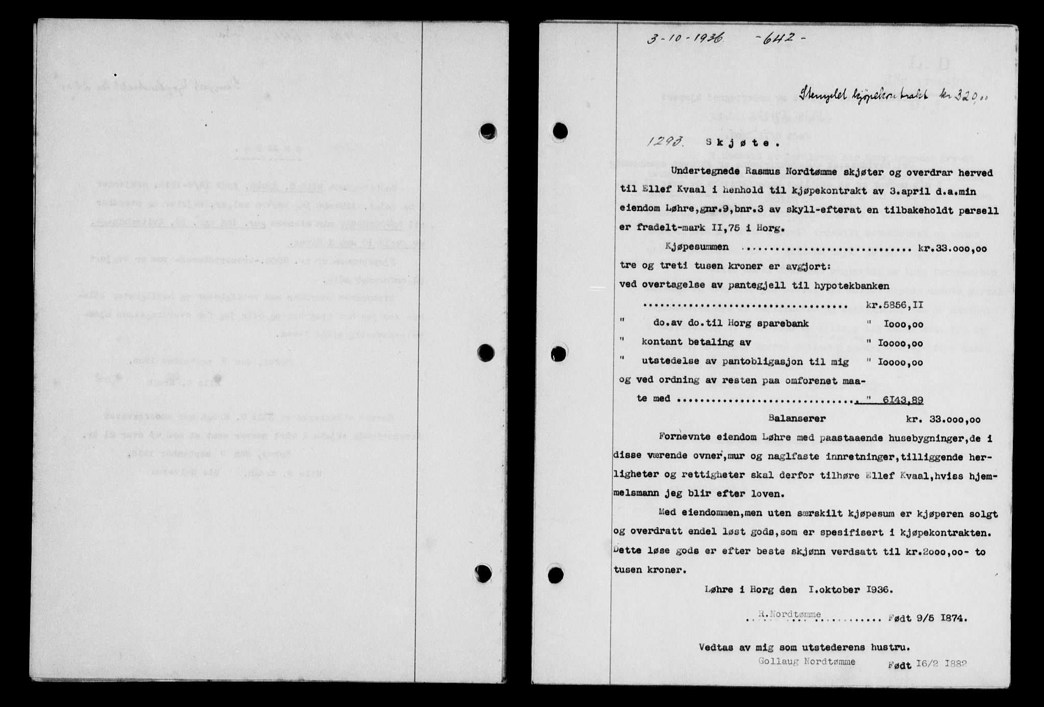 Gauldal sorenskriveri, SAT/A-0014/1/2/2C/L0046: Pantebok nr. 49-50, 1936-1937, Dagboknr: 1293/1936