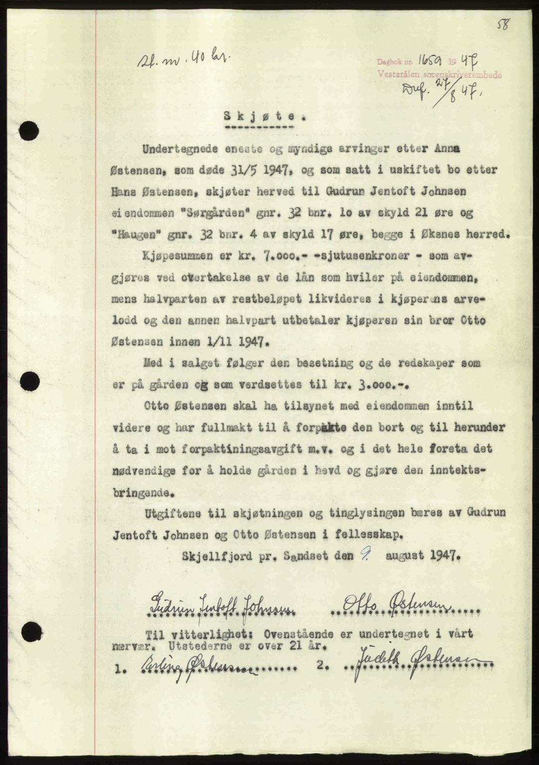 Vesterålen sorenskriveri, SAT/A-4180/1/2/2Ca: Pantebok nr. A21, 1947-1947, Dagboknr: 1659/1947