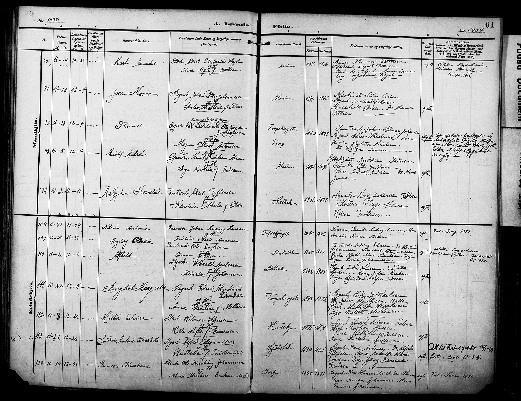 Borge prestekontor Kirkebøker, AV/SAO-A-10903/F/Fa/L0009: Ministerialbok nr. I 9, 1902-1911, s. 61