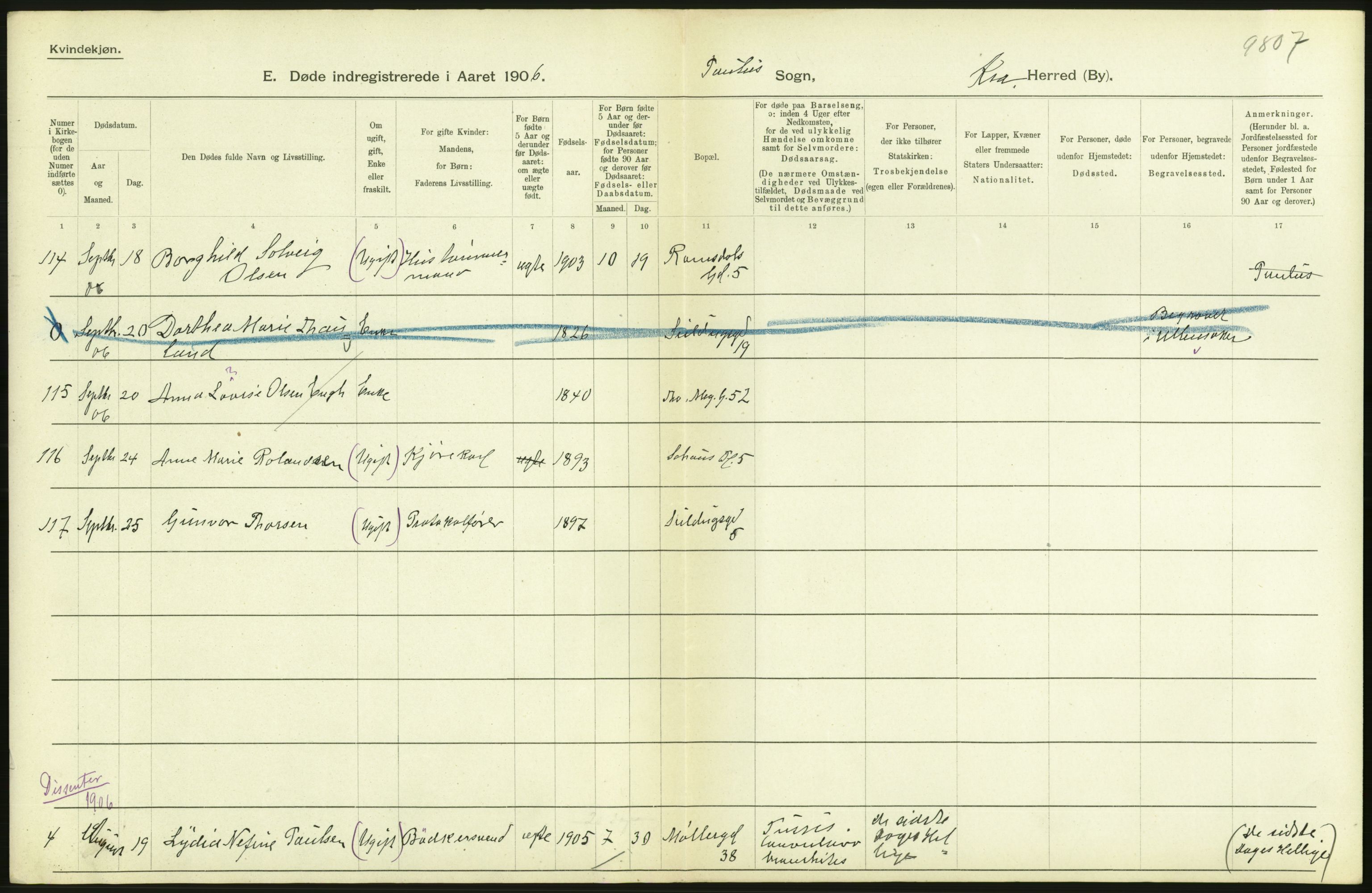 Statistisk sentralbyrå, Sosiodemografiske emner, Befolkning, AV/RA-S-2228/D/Df/Dfa/Dfad/L0009: Kristiania: Døde, 1906, s. 308