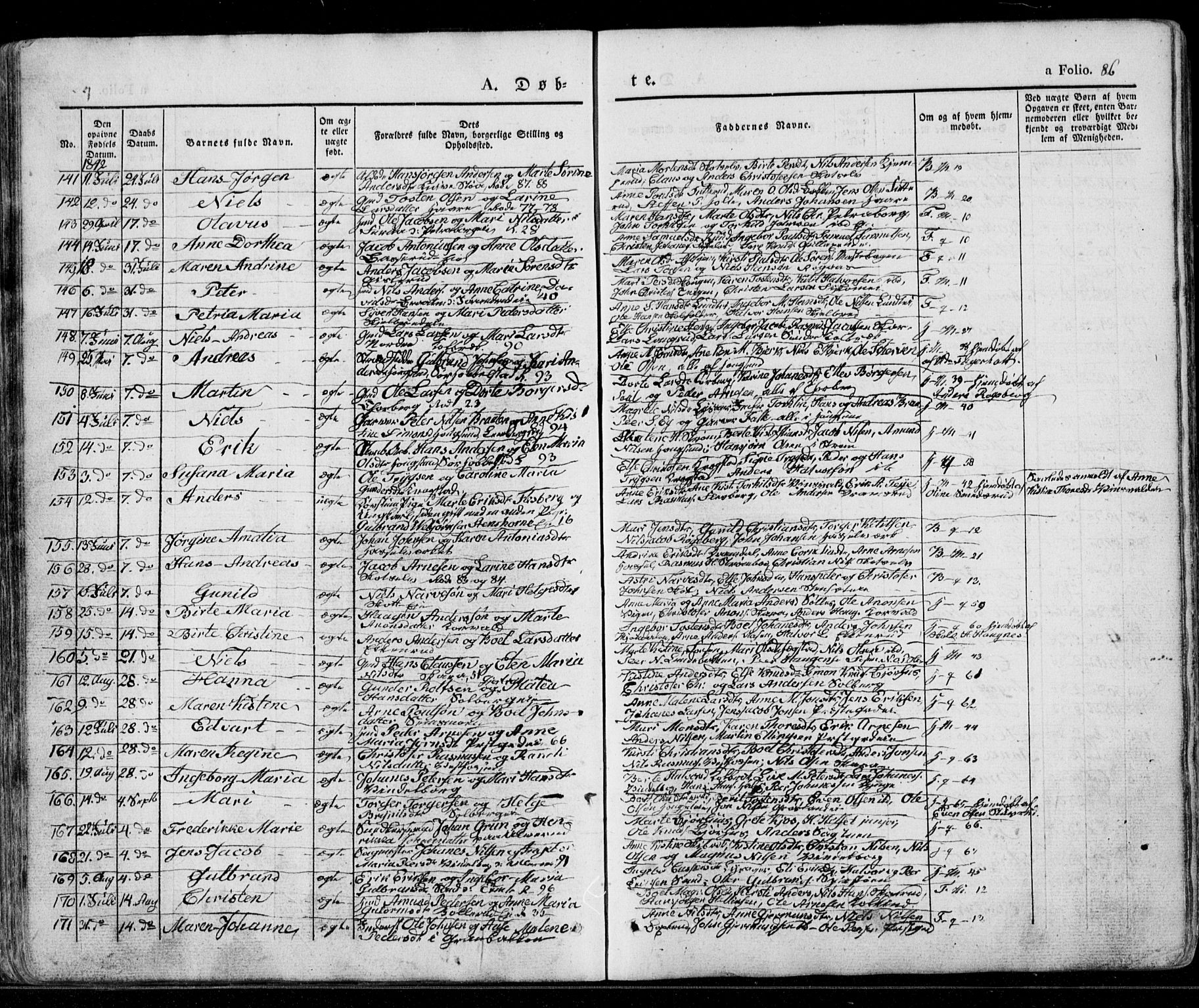 Eiker kirkebøker, AV/SAKO-A-4/G/Ga/L0002: Klokkerbok nr. I 2, 1832-1856, s. 86