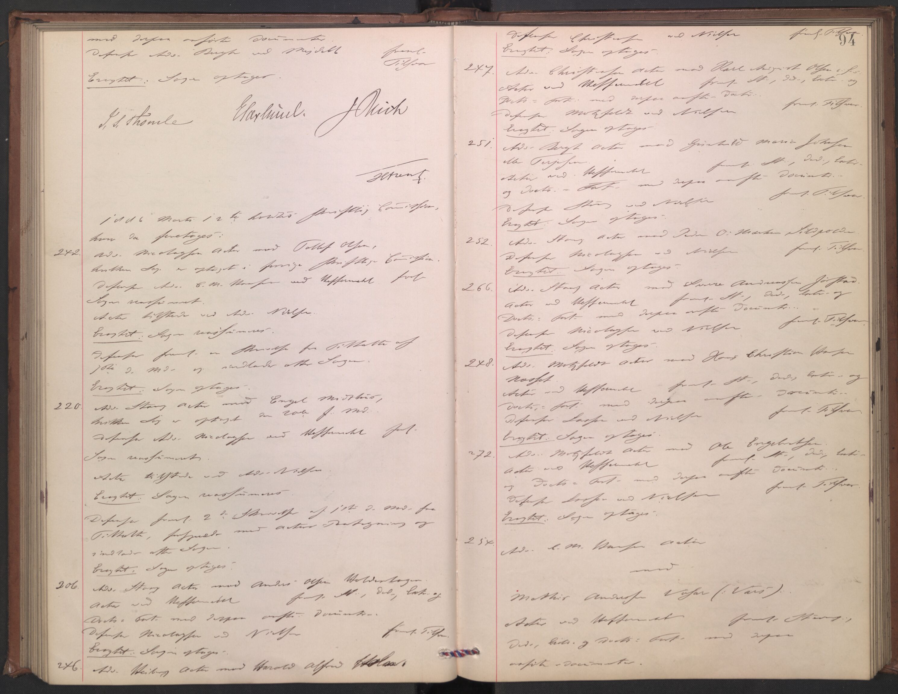 Høyesterett, AV/RA-S-1002/E/Ef/L0015: Protokoll over saker som gikk til skriftlig behandling, 1884-1888, s. 93b-94a