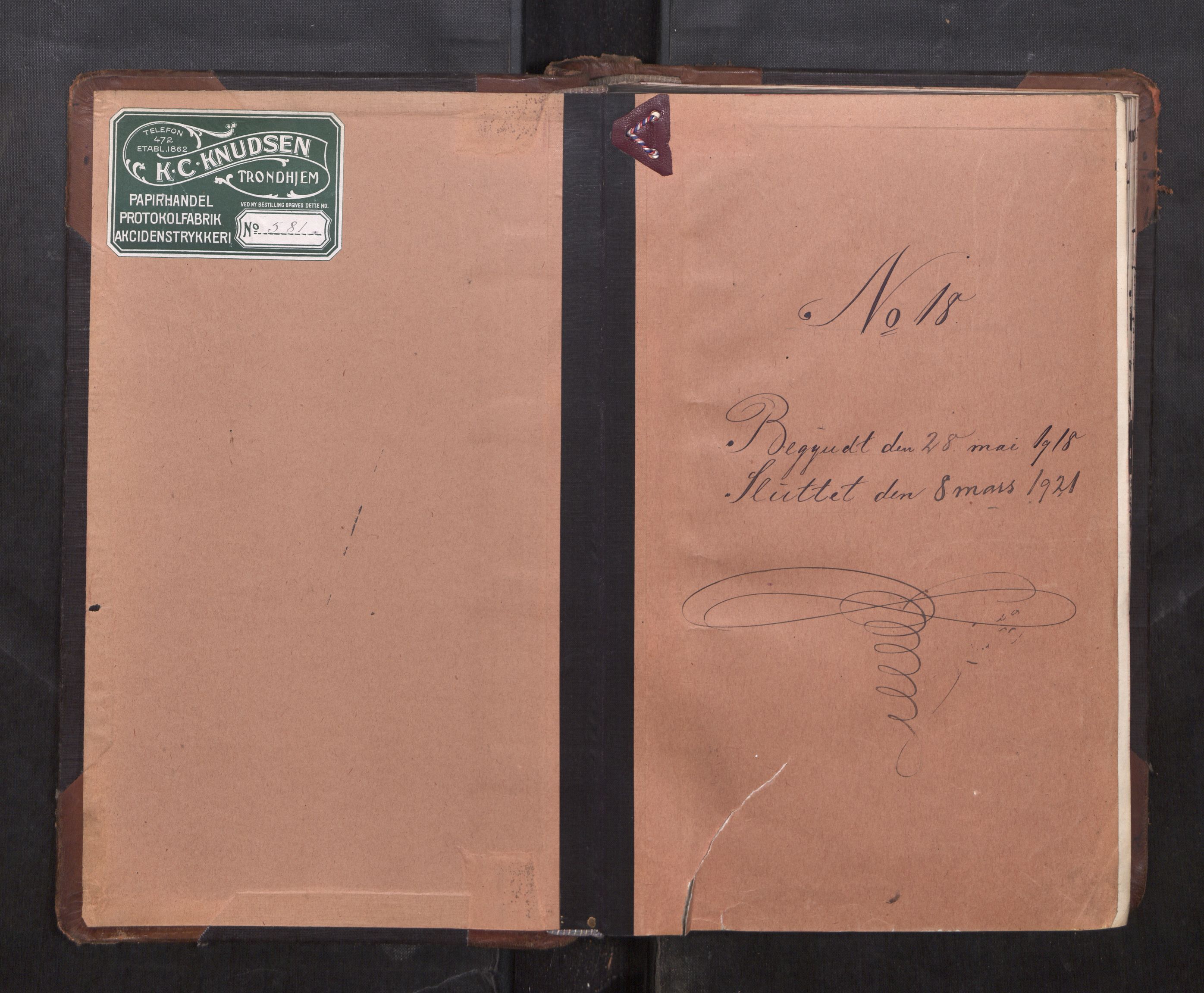 Trondheim byfogd, AV/SAT-A-0003/1/3/3C/L0037: Skifteregistreringsprotokoll - 28/5-8/3. (u/ register), 1918-1921