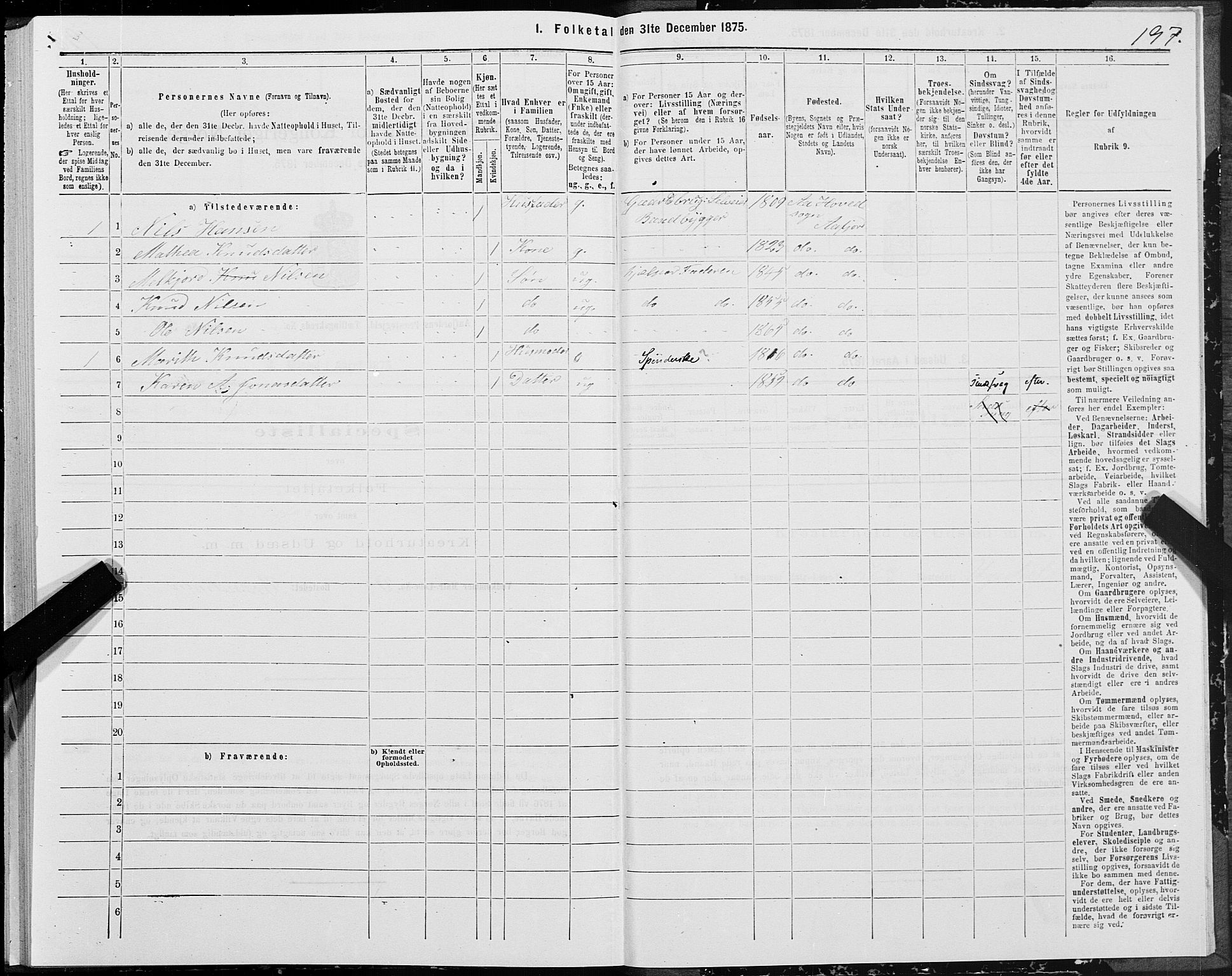 SAT, Folketelling 1875 for 1630P Aafjorden prestegjeld, 1875, s. 1197