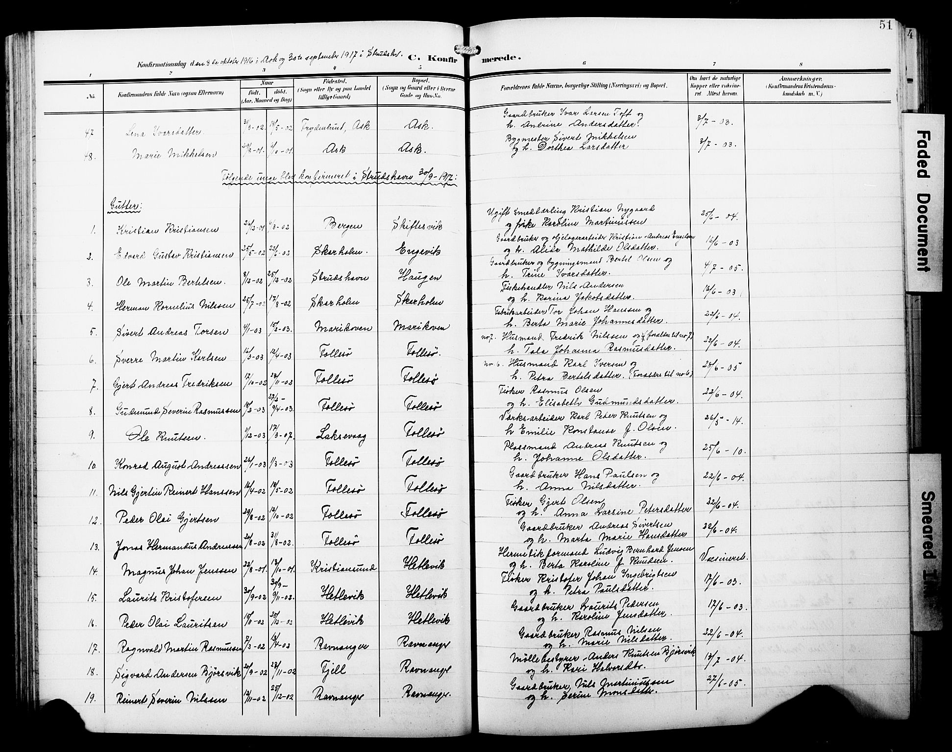 Askøy Sokneprestembete, AV/SAB-A-74101/H/Ha/Hab/Haba/L0014: Klokkerbok nr. A 14, 1904-1927, s. 51