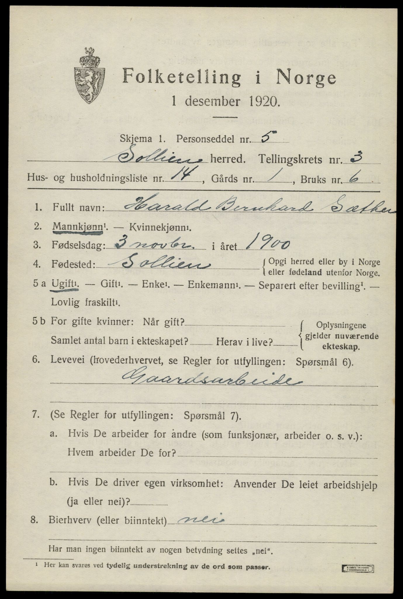 SAH, Folketelling 1920 for 0431 Sollia herred, 1920, s. 821