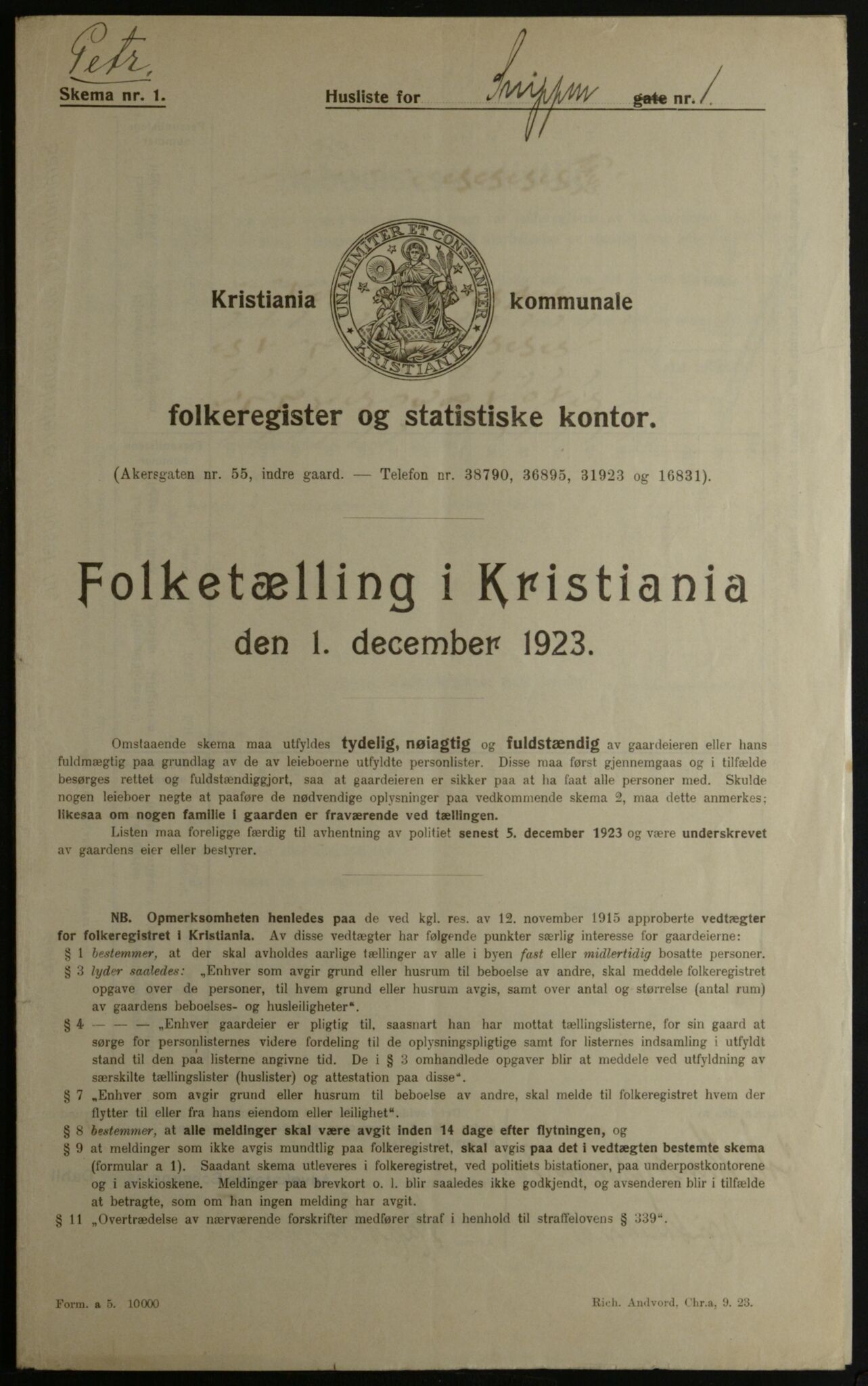 OBA, Kommunal folketelling 1.12.1923 for Kristiania, 1923, s. 108062