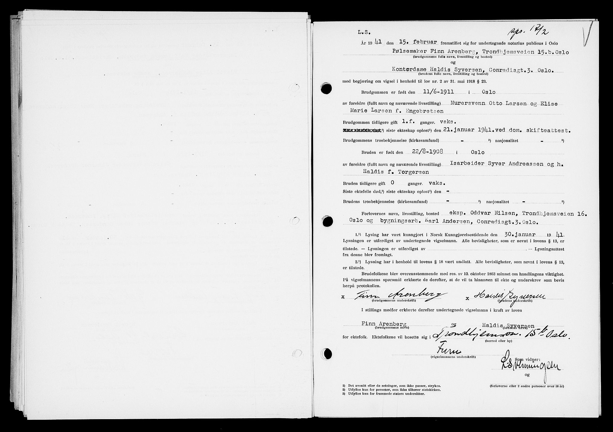 Oslo byfogd avd. I, SAO/A-10220/L/Lb/Lbb/L0036: Notarialprotokoll, rekke II: Vigsler, 1940-1941