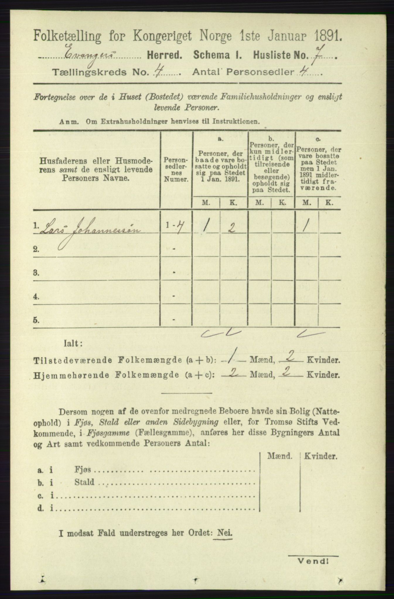 RA, Folketelling 1891 for 1237 Evanger herred, 1891, s. 1113