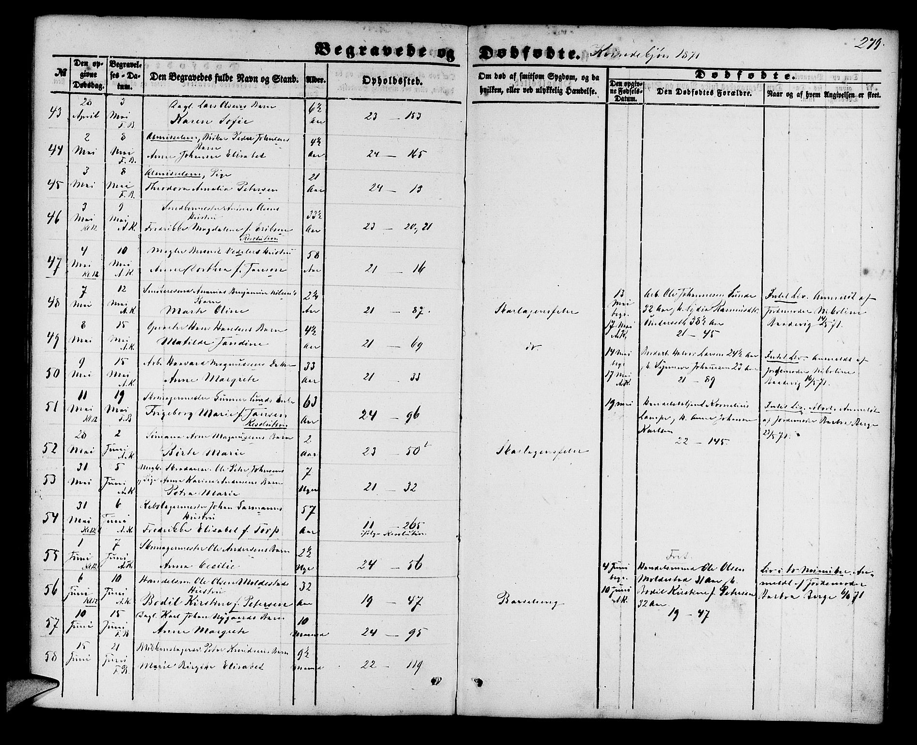 Korskirken sokneprestembete, AV/SAB-A-76101/H/Hab: Klokkerbok nr. E 2, 1851-1871, s. 279